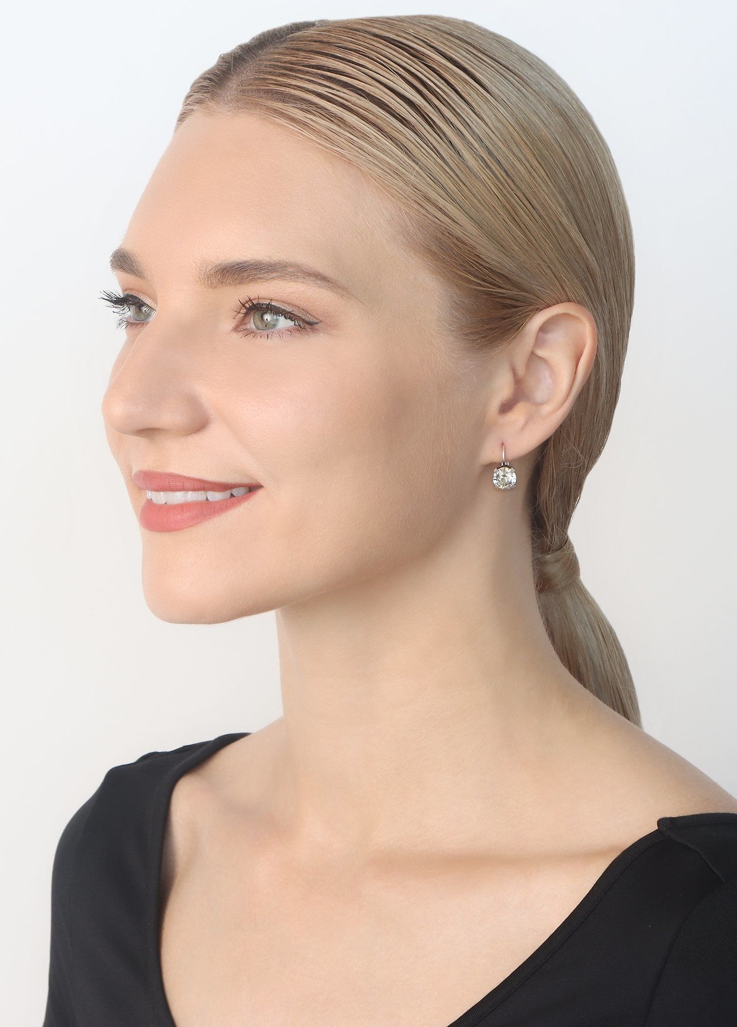 image for Earring Eurowire Black Jack White crystal silver shade SS 39