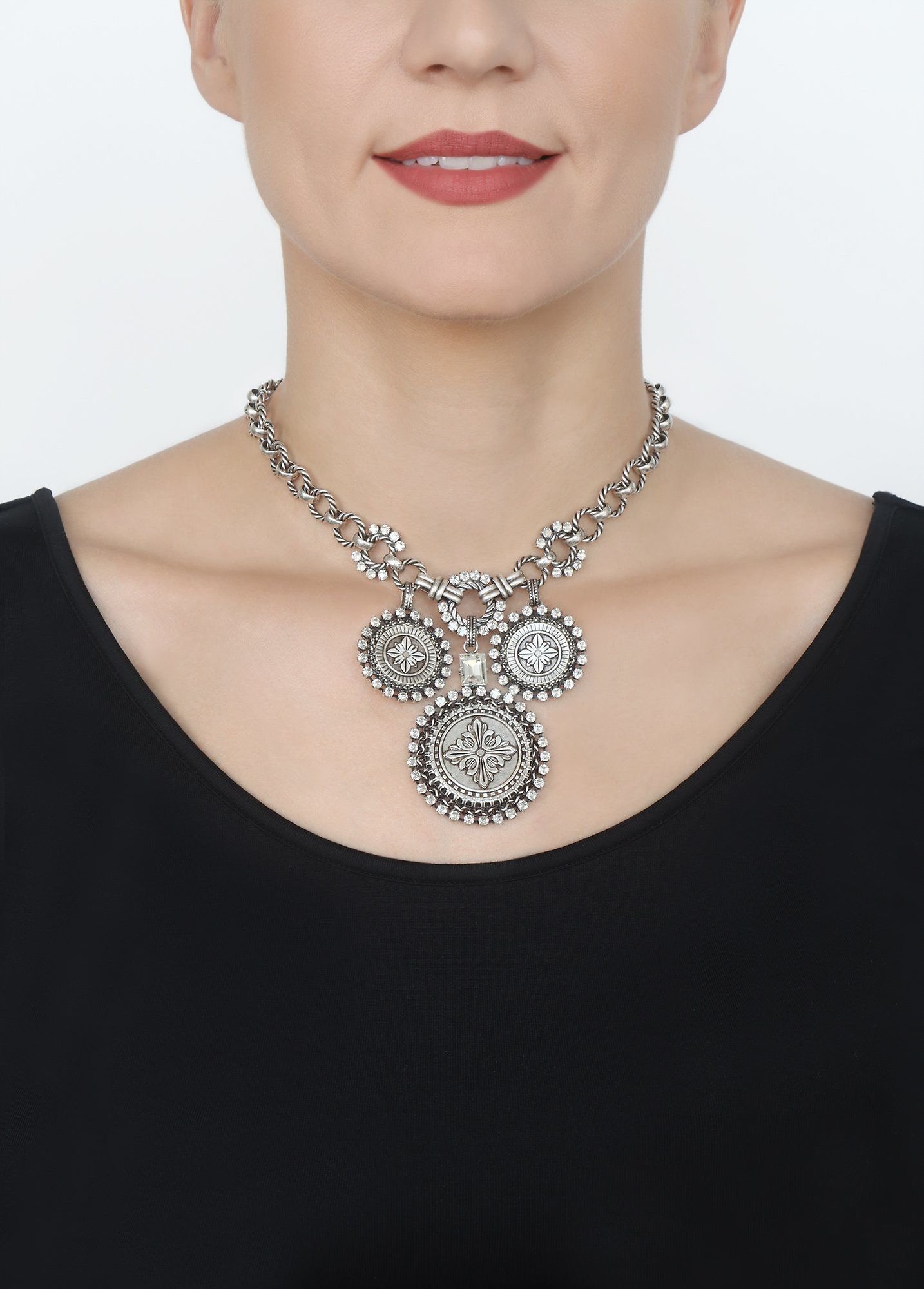 image pour Collier Medallion Glam Blanc  size M,S