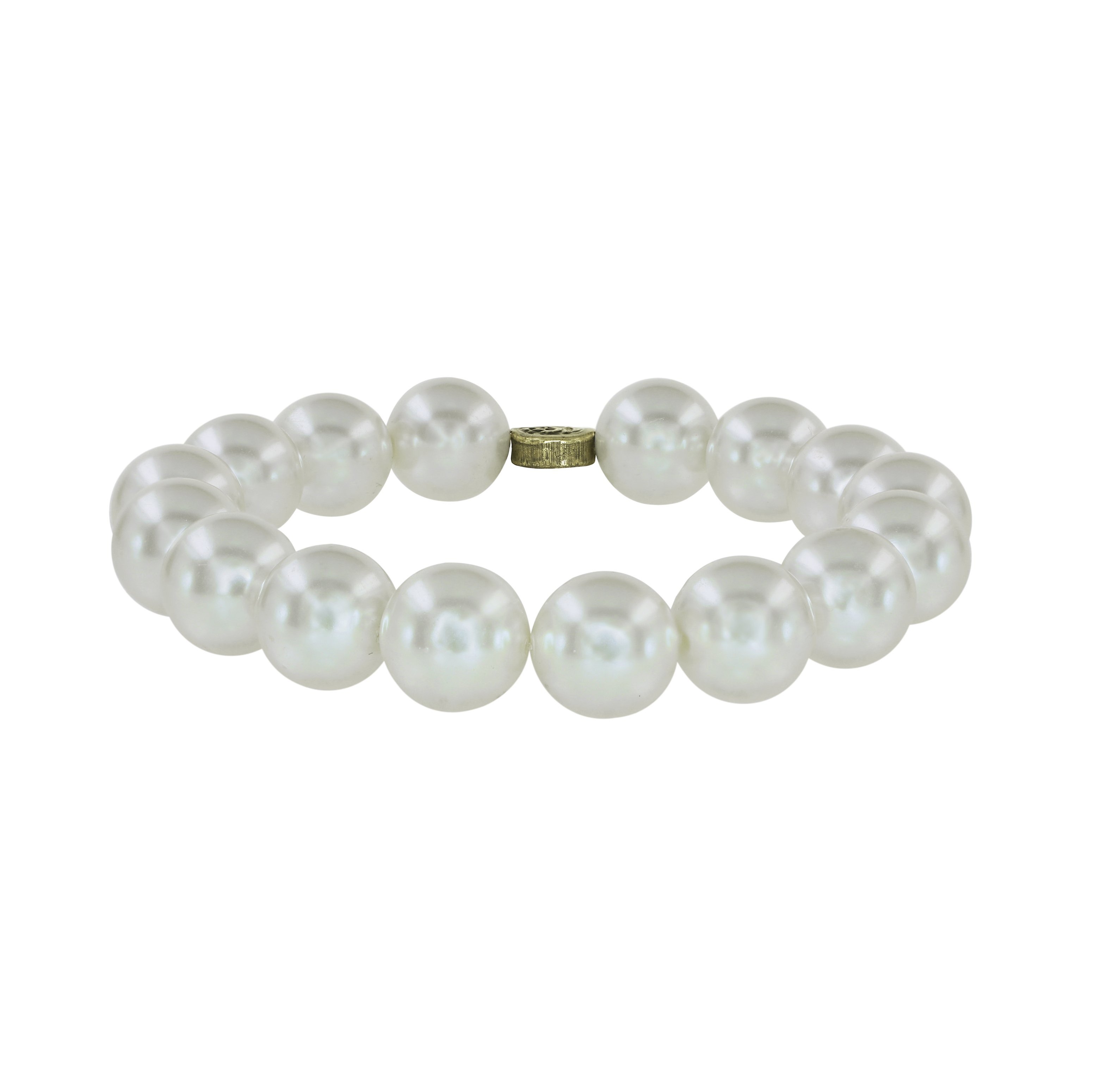 image for Bracelet Elastic Spikes and Pearls Beige / White  size M