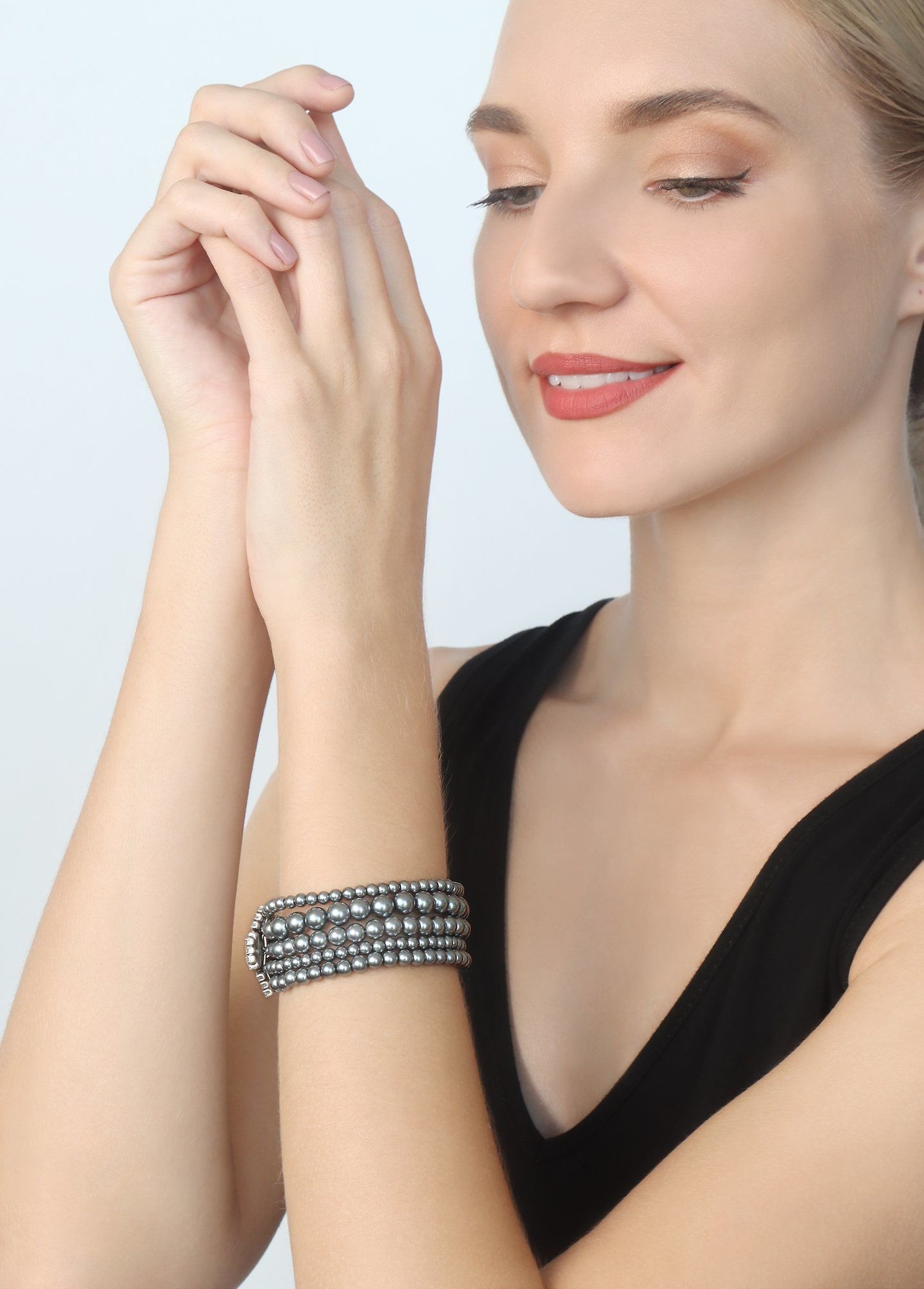 Bild für Armband Spikes and Pearls Schwarz / Weiß  Größe M