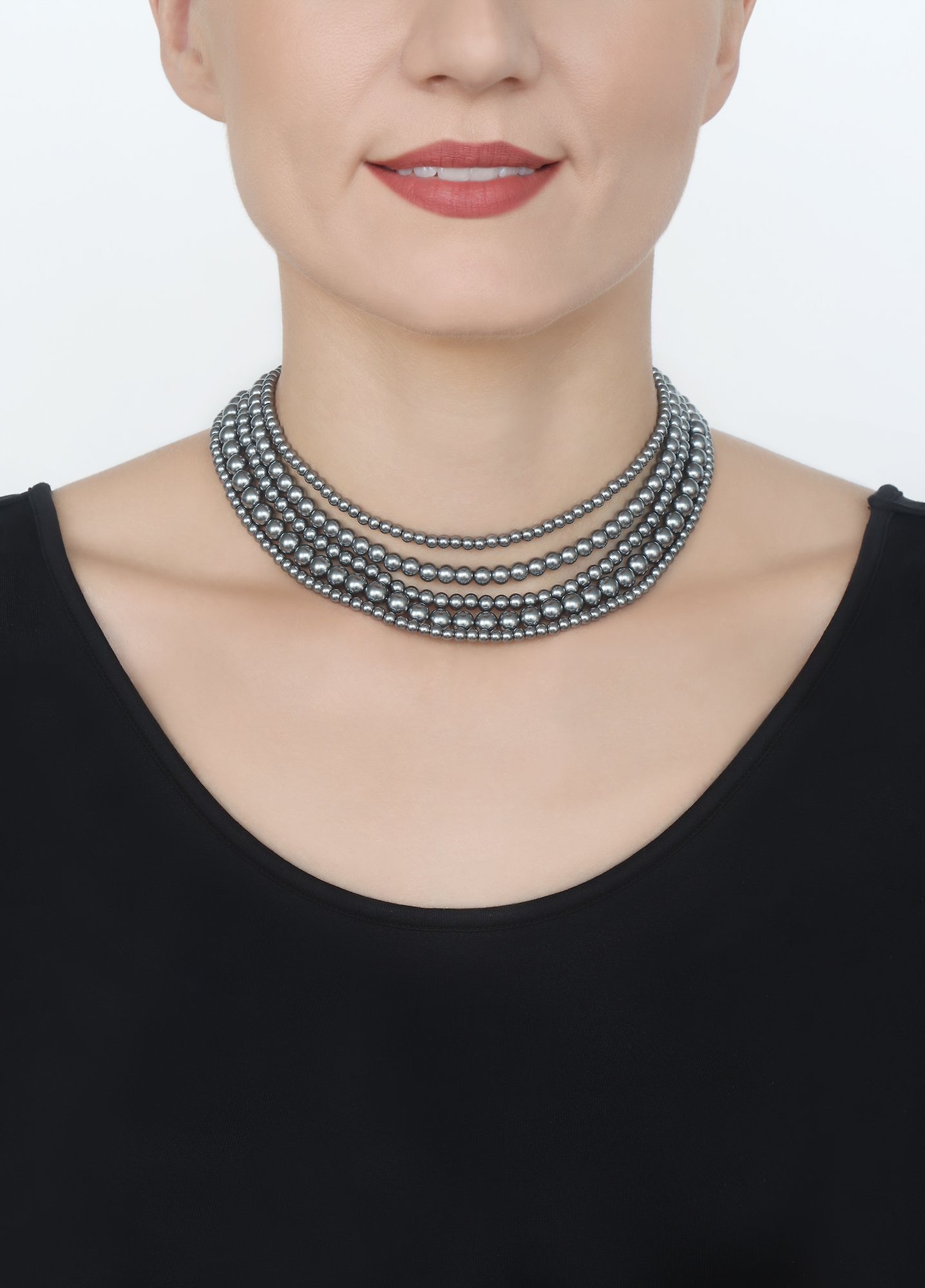 Bild für Halskette Spikes and Pearls Schwarz / Weiß  