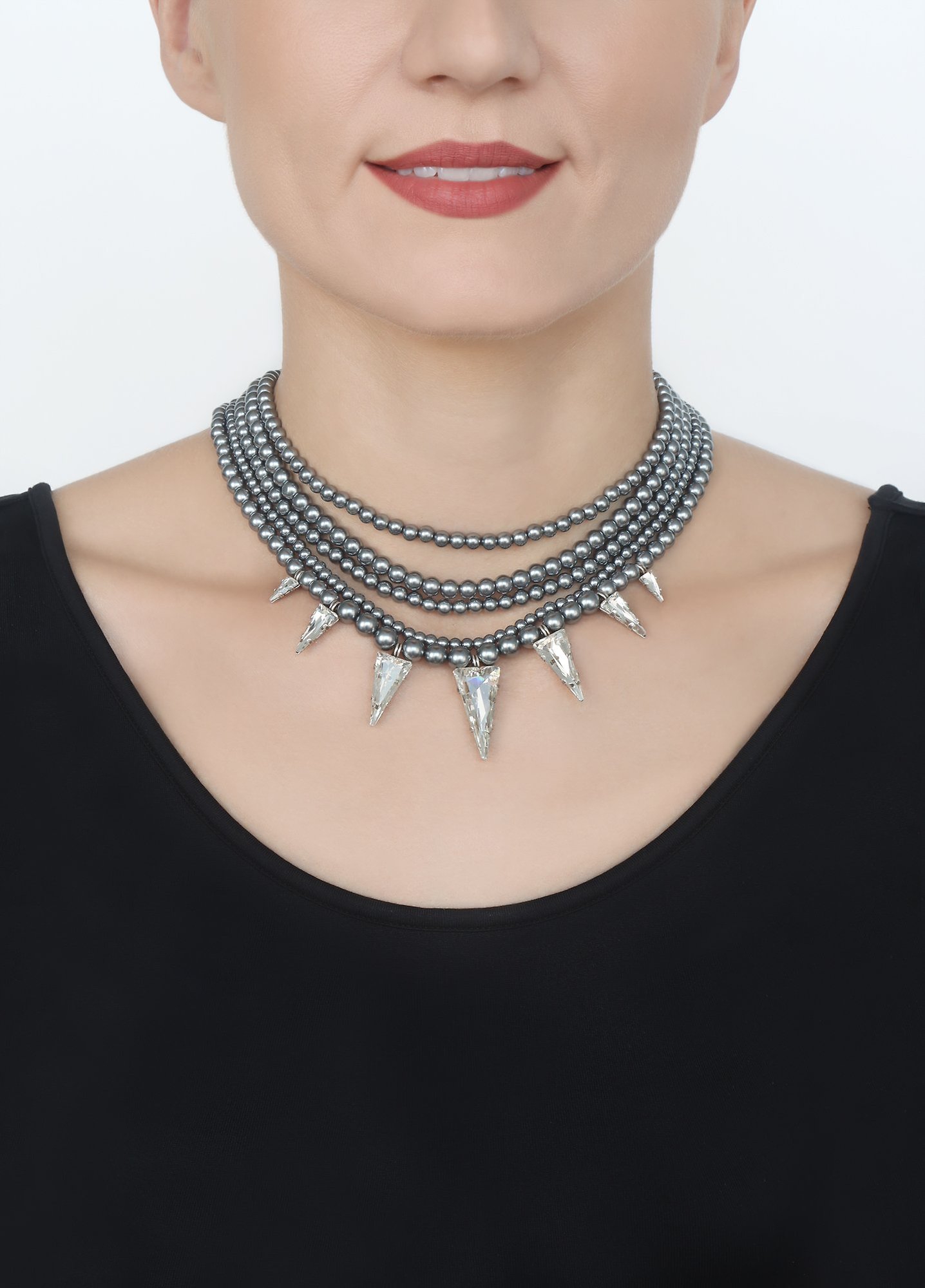 Bild für Halskette Spikes and Pearls Schwarz / Weiß  