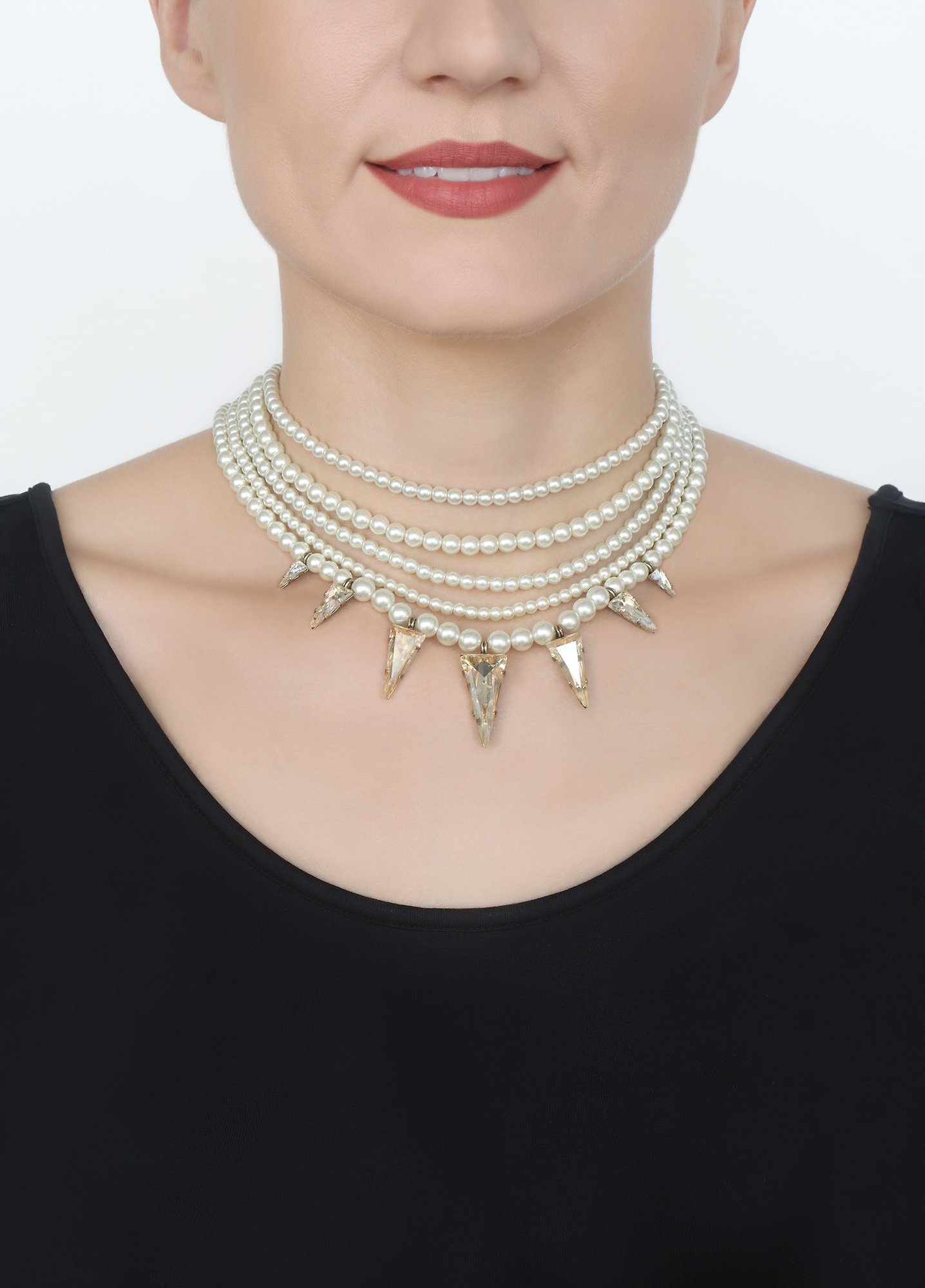 Bild für Halskette Spikes and Pearls Beige / Weiß  