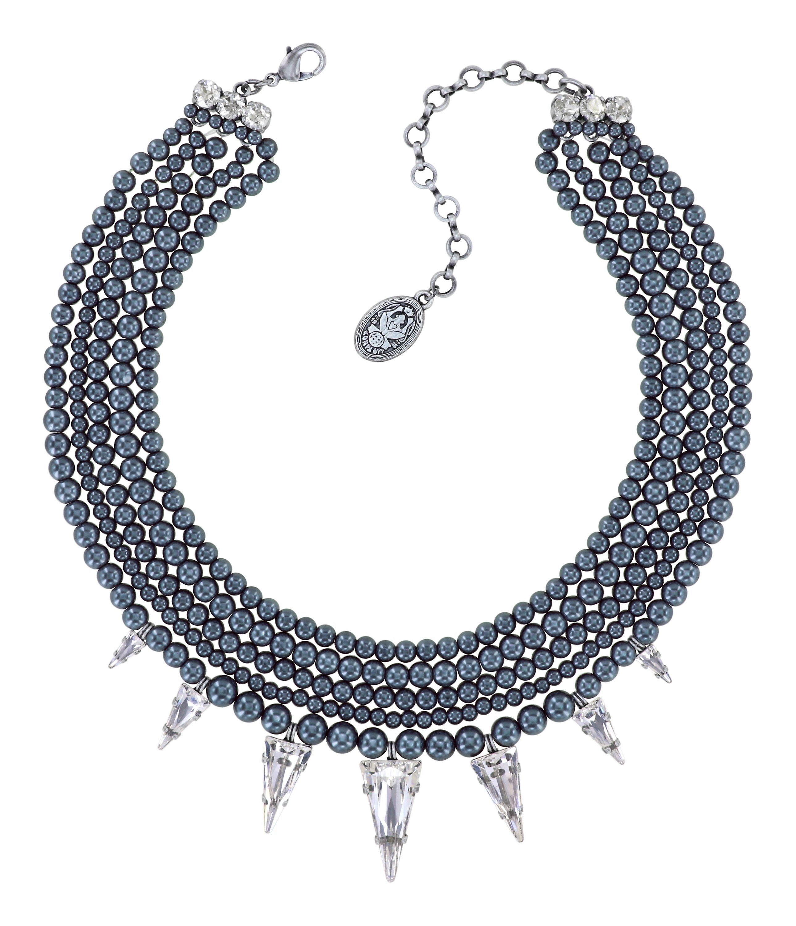 image pour Collier Spikes and Pearls Noir / Blanc  