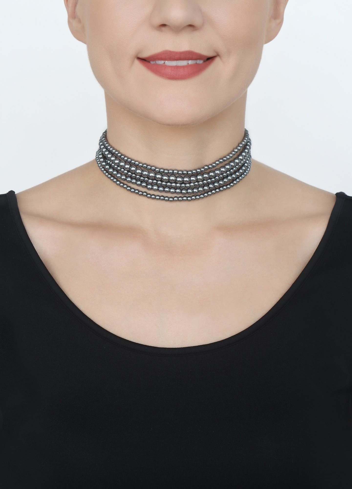 Bild für Choker Collier Spikes and Pearls Schwarz / Weiß  