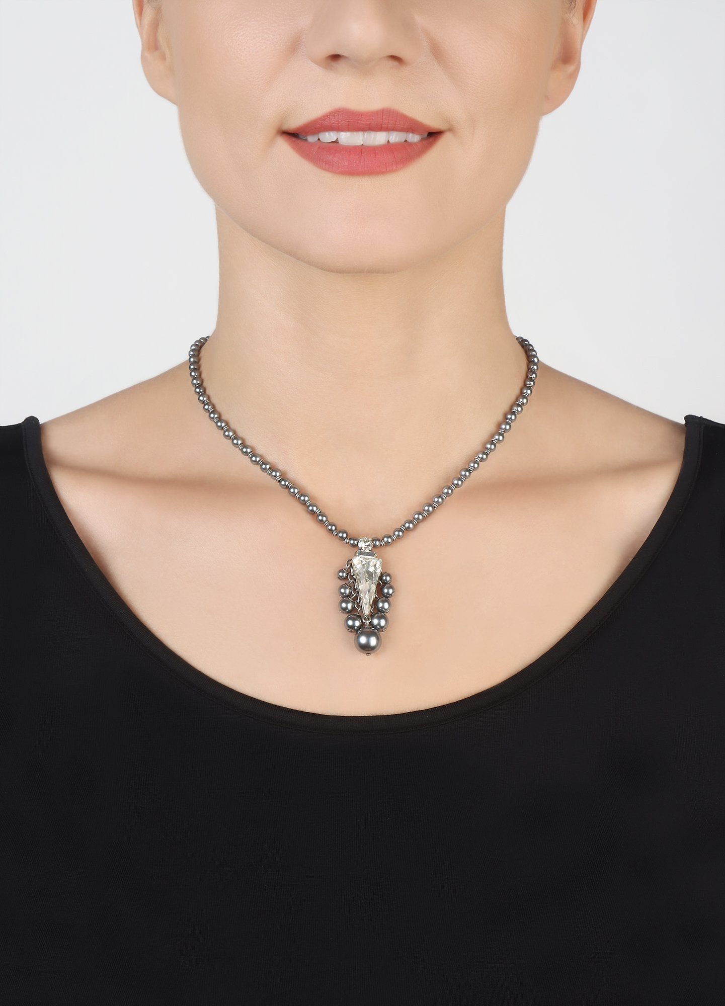 image for Necklace Spikes and Pearls Black / White  size M