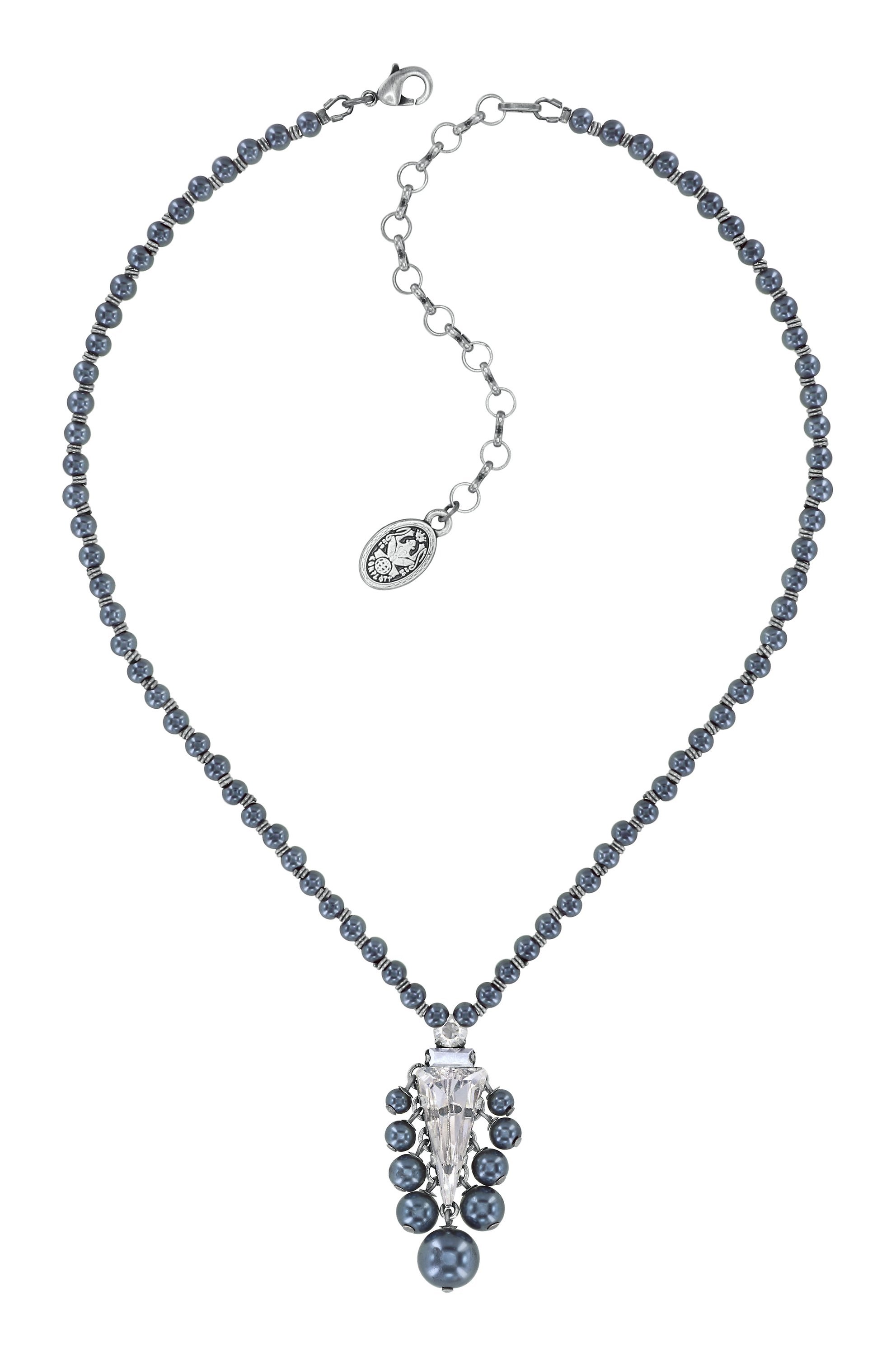 image for Necklace Spikes and Pearls Black / White  size M