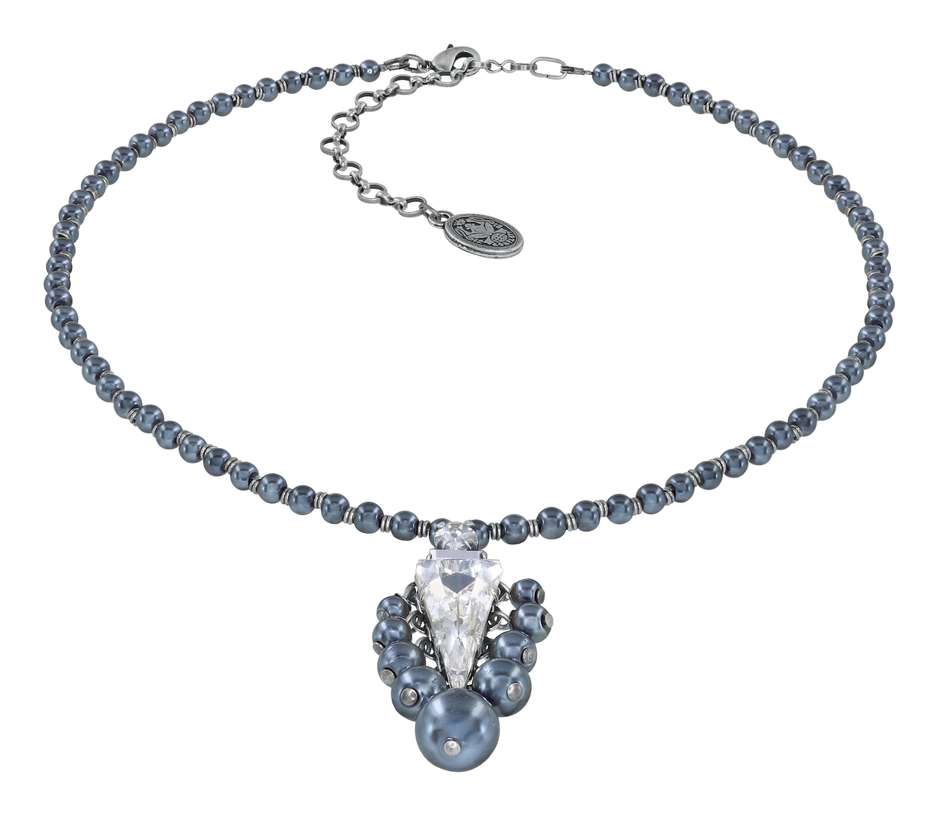 image for Necklace Spikes and Pearls Black / White  size M