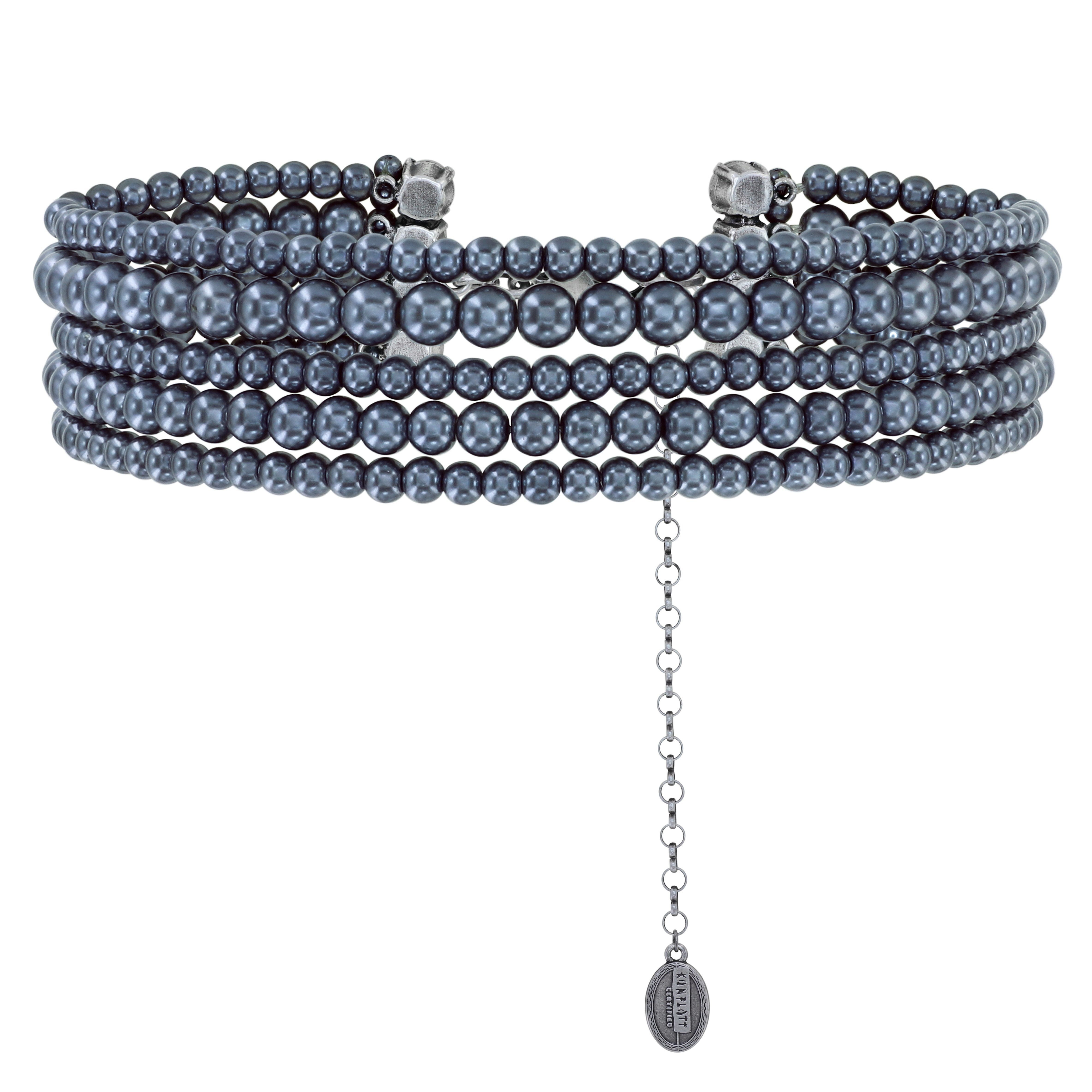 image pour Collier ras-de-cou Spikes and Pearls Noir / Blanc  