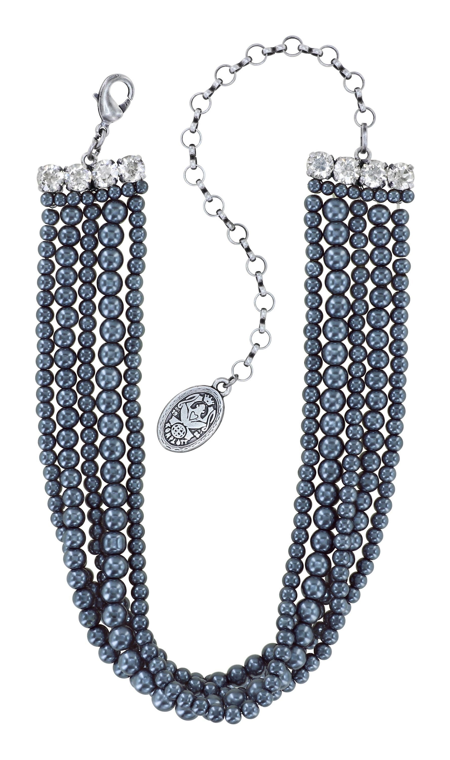 image for Necklace Choker Spikes and Pearls Black / White  