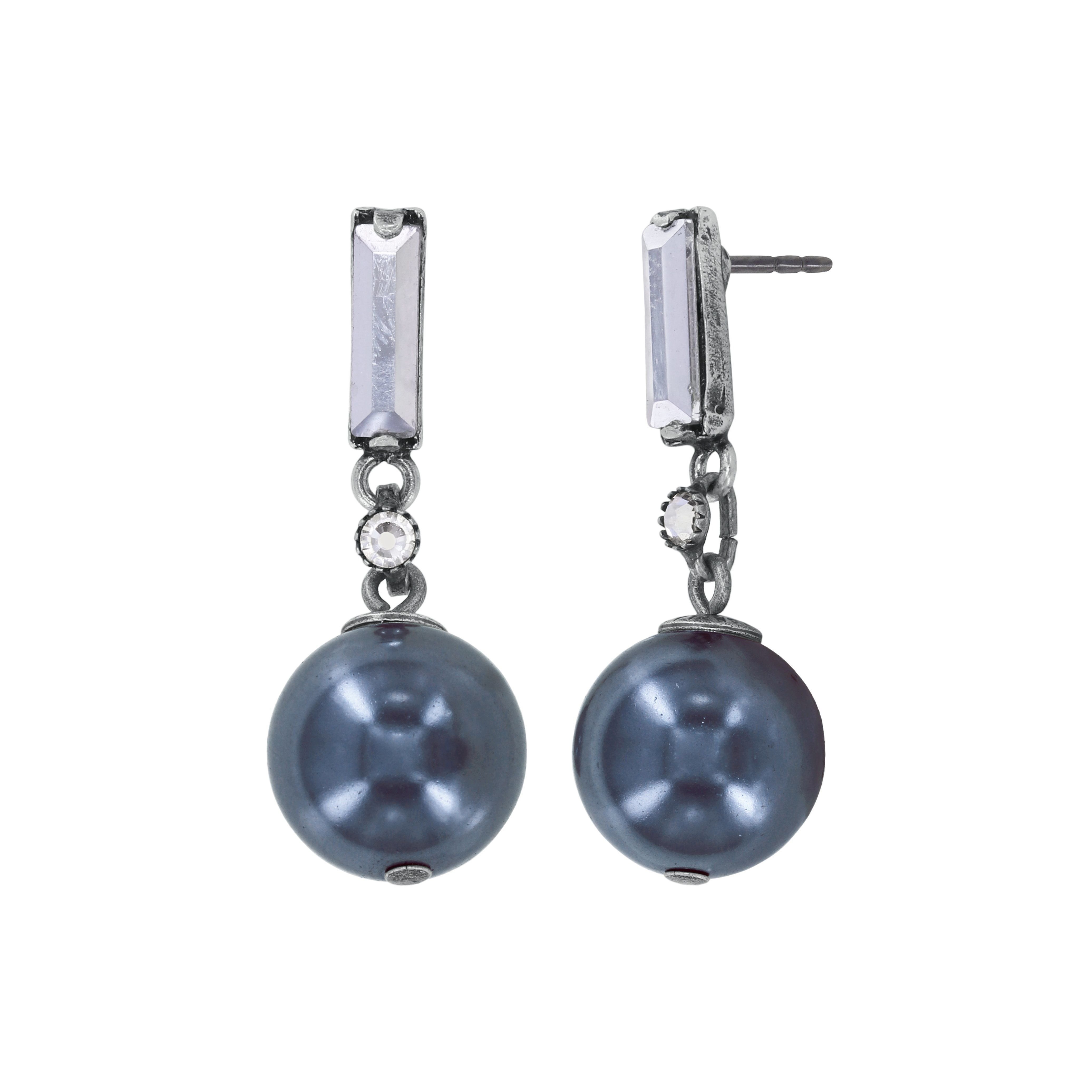 image for Earring Stud Dangling Spikes and Pearls Black / White  