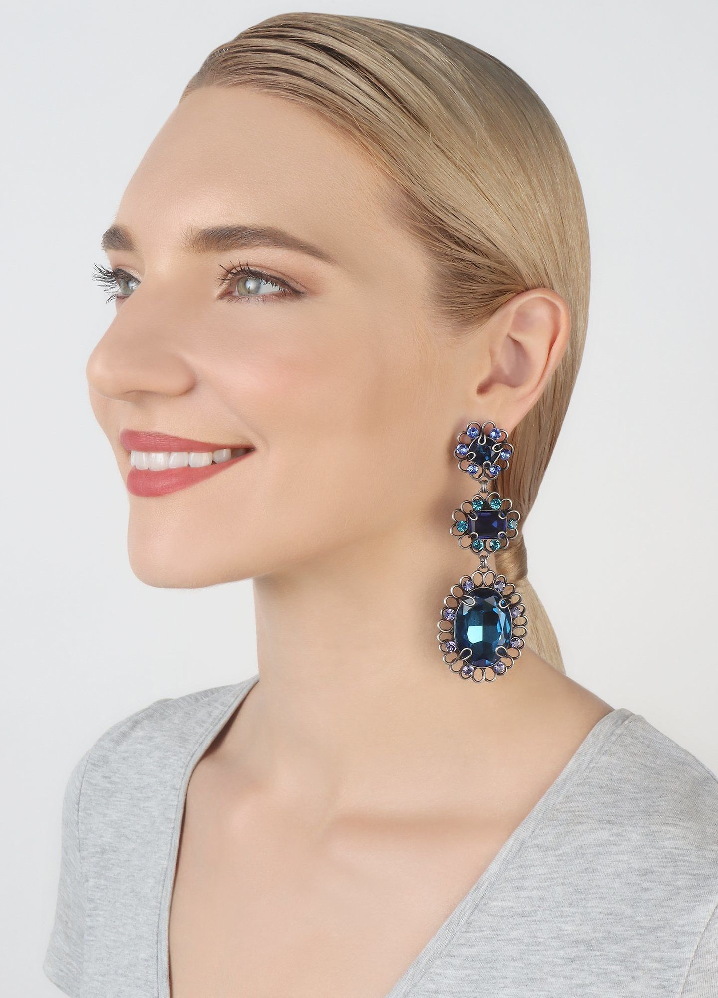 Bild für Ohrstecker baumelnd Gem Rocks Blau / Grün  Größe XL