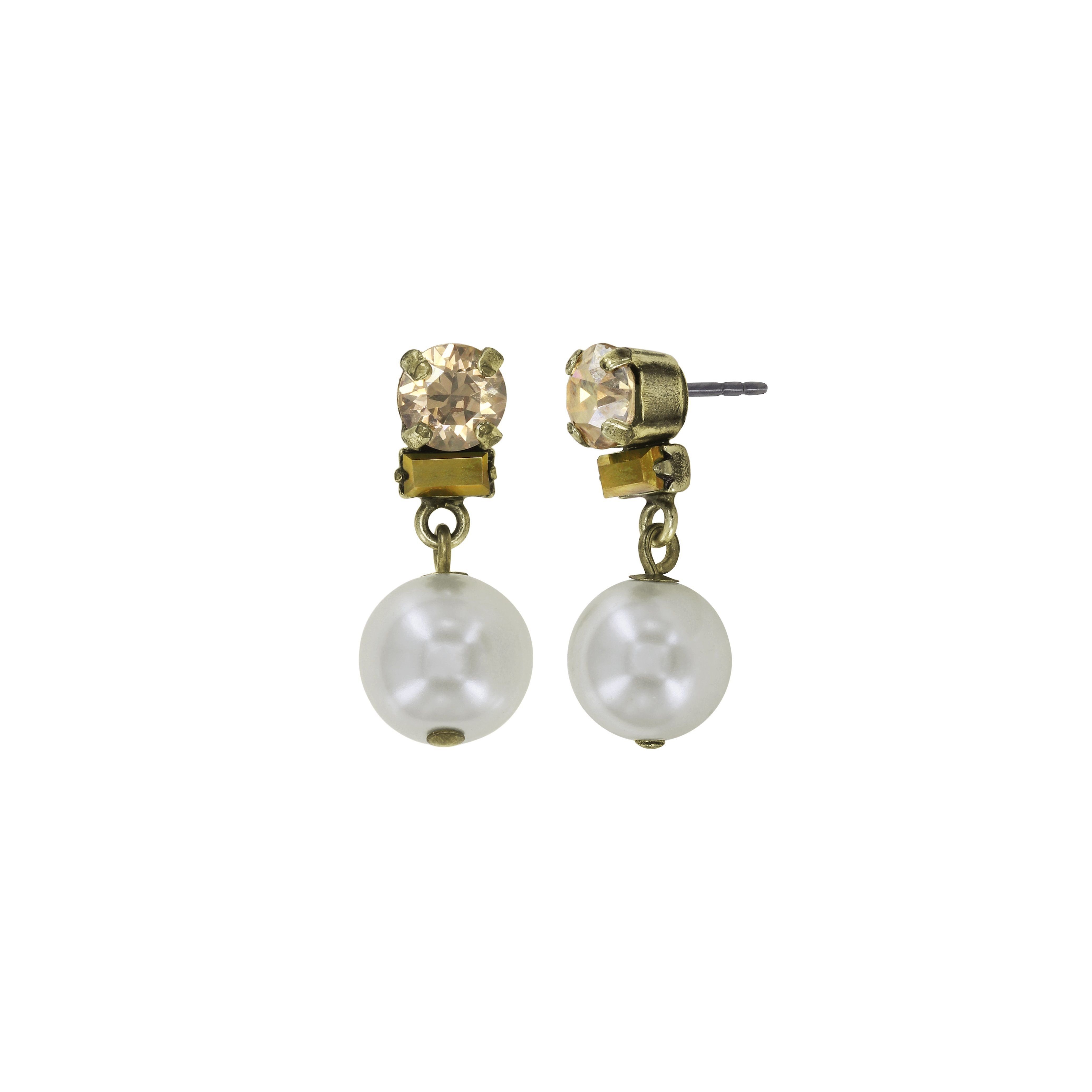 image pour Clou d'oreille pendant Spikes and Pearls Beige / Blanc  