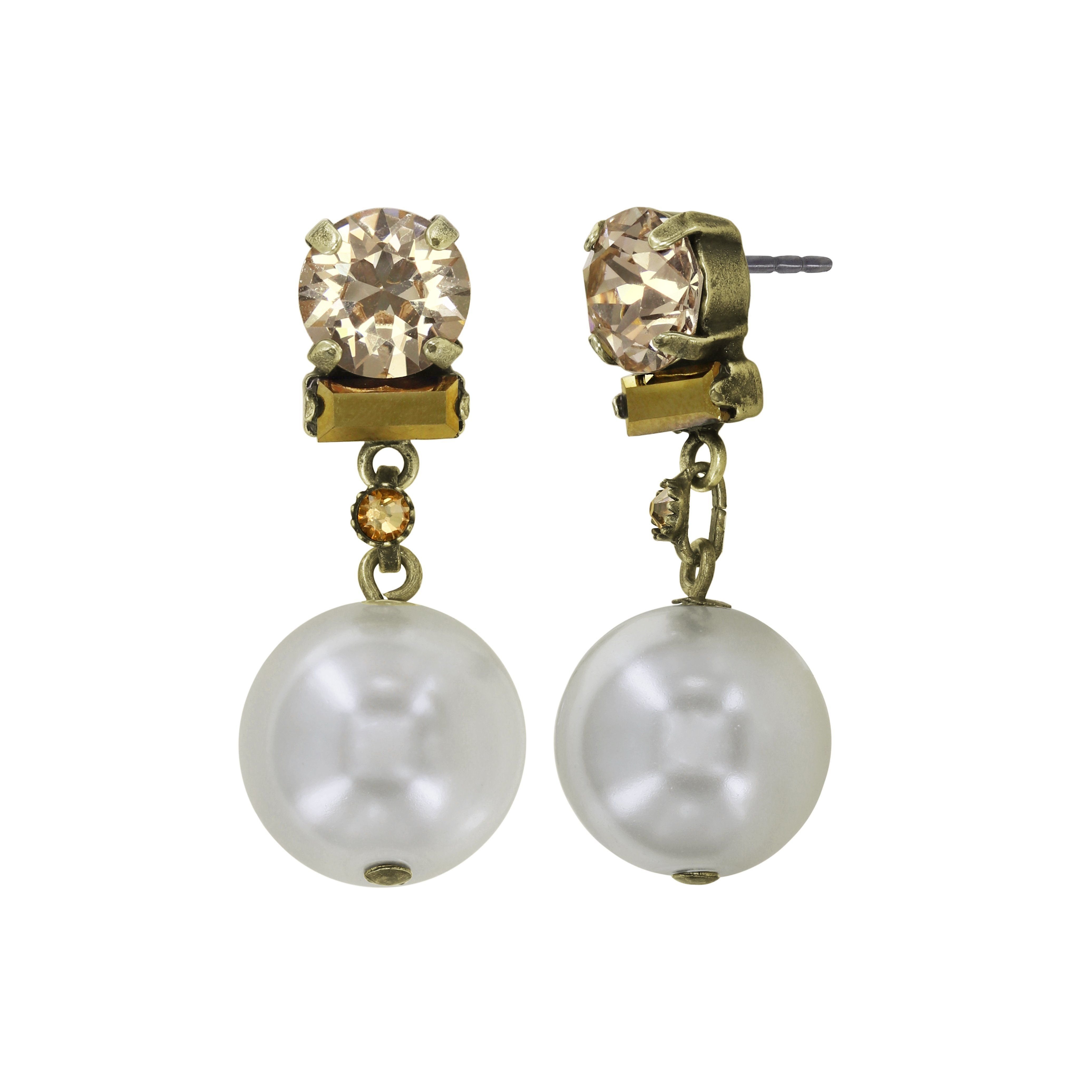 Bild für Ohrstecker baumelnd Spikes and Pearls Beige / Weiß  