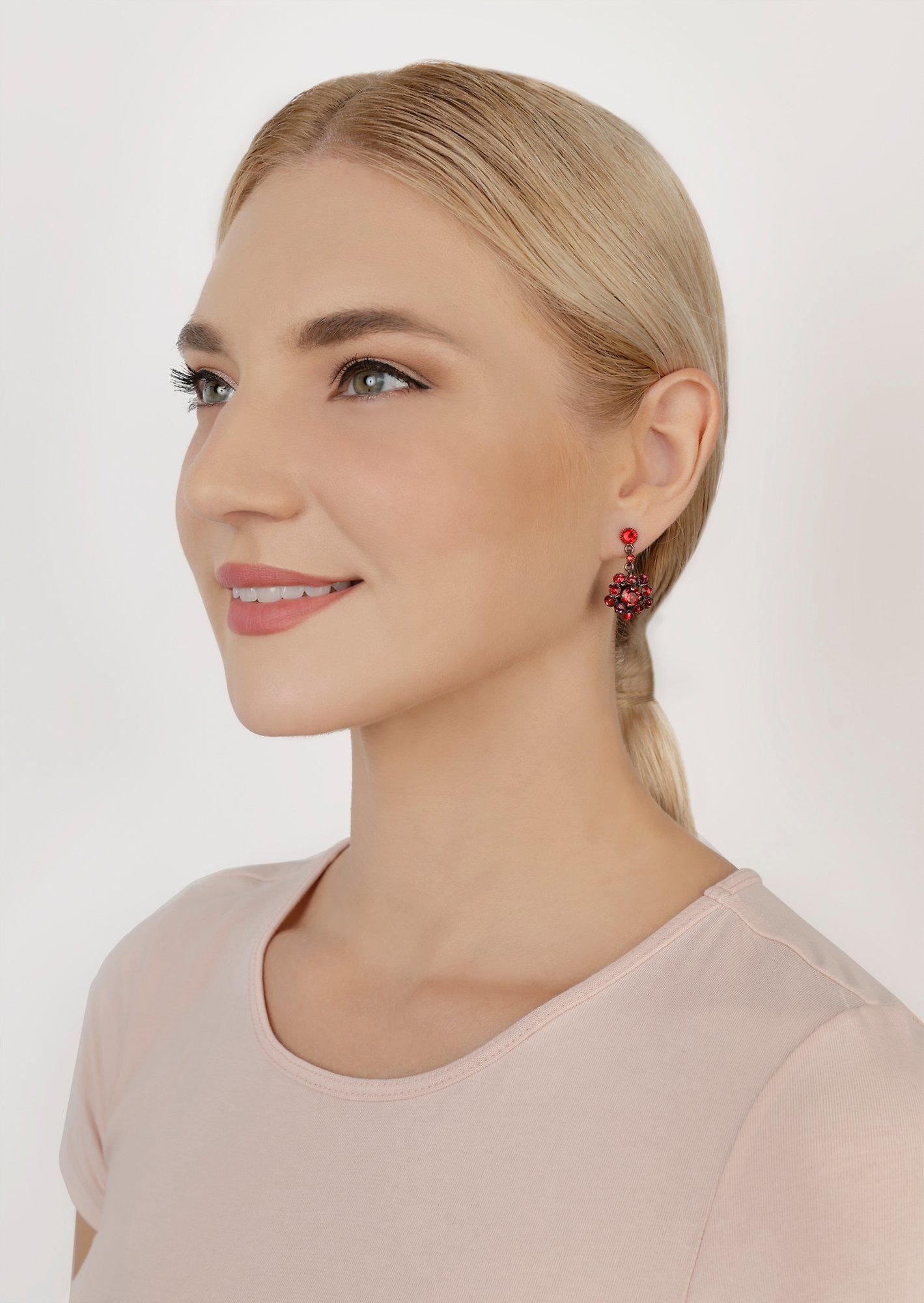 image for Earring Stud Dangling Caviar Treasure Red  