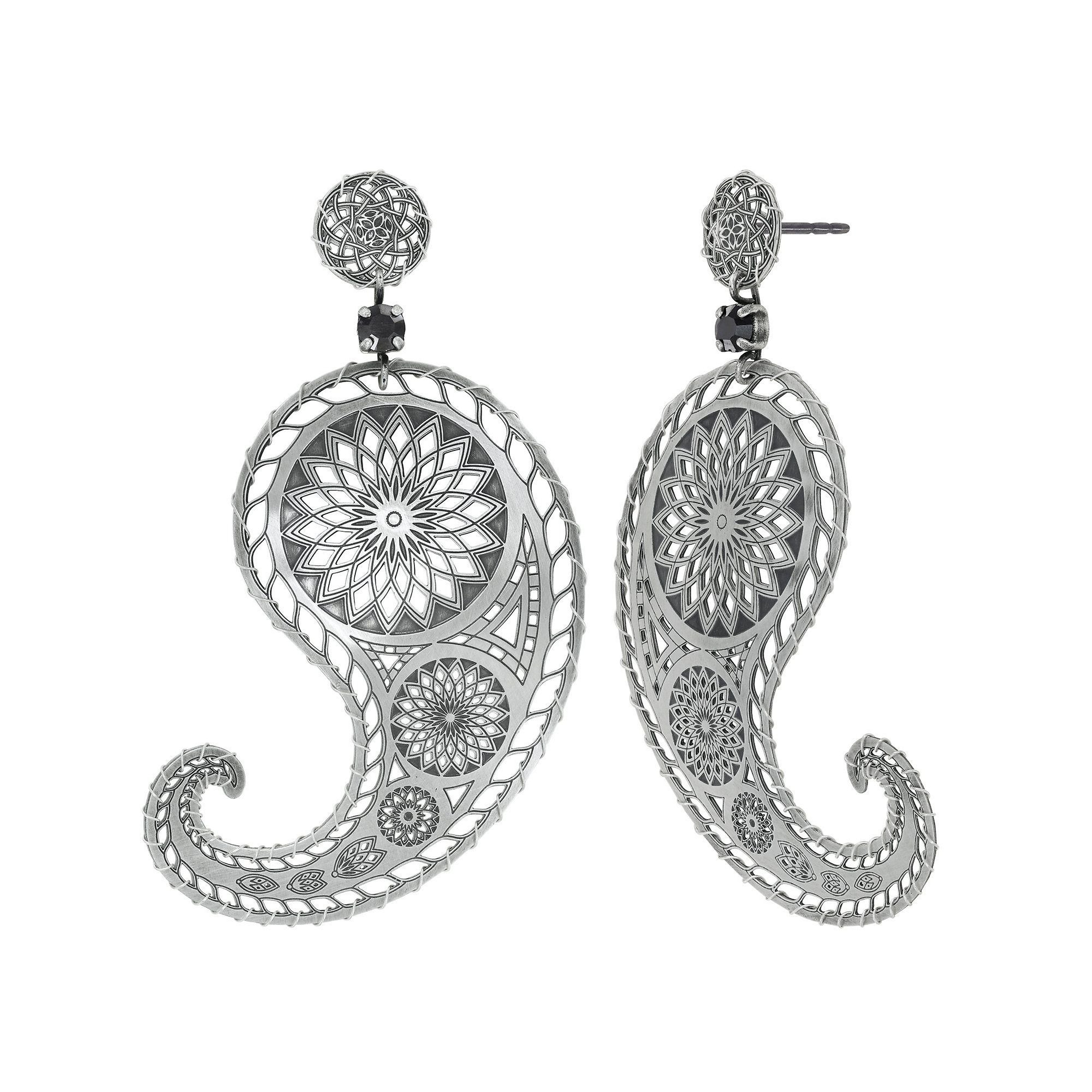 Bild für Ohrstecker baumelnd Paisley Silber  Größe XL