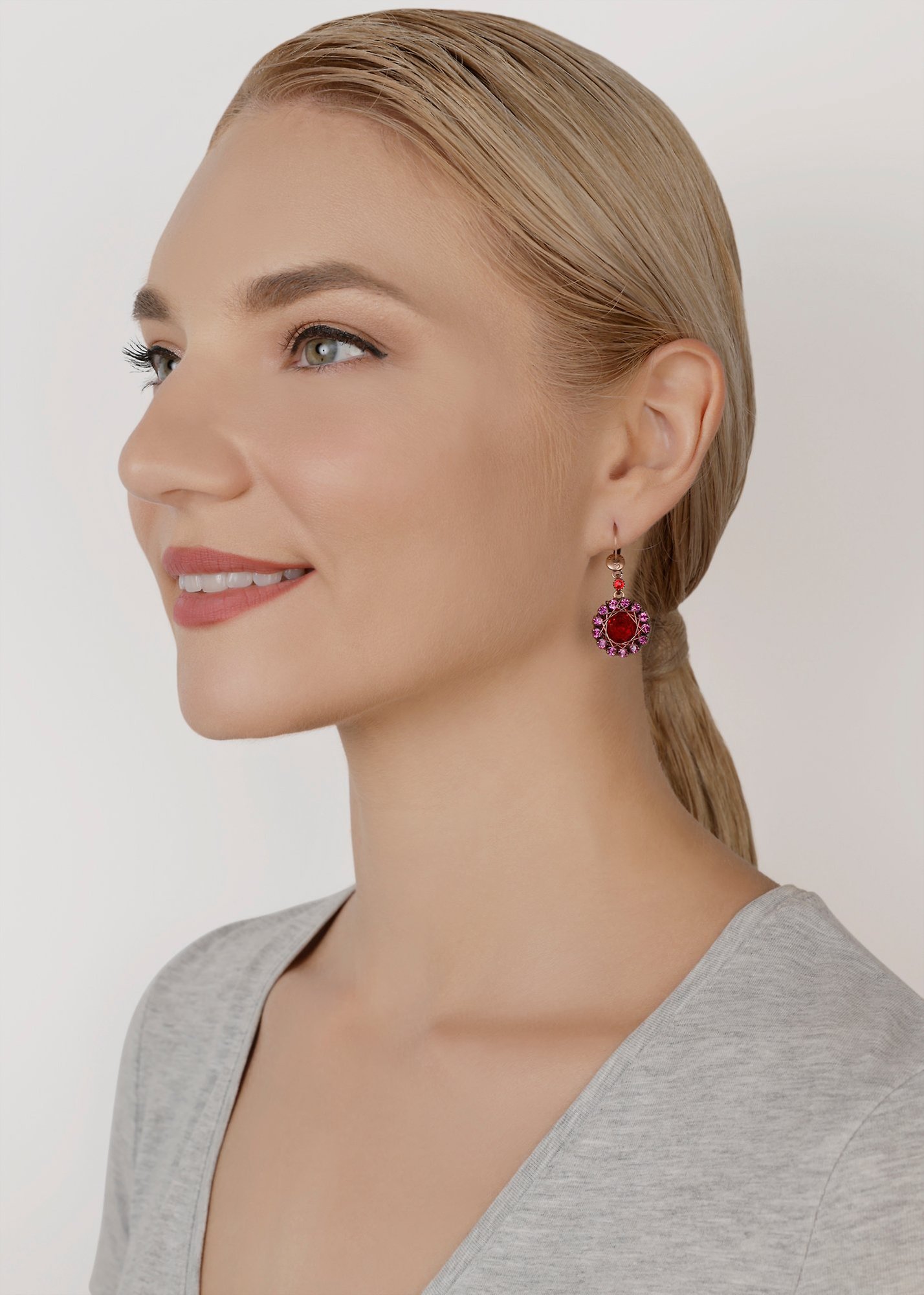 image pour Boucles d'oreilles pendantes Gem Royale Rouge / Rose Foncé  size S