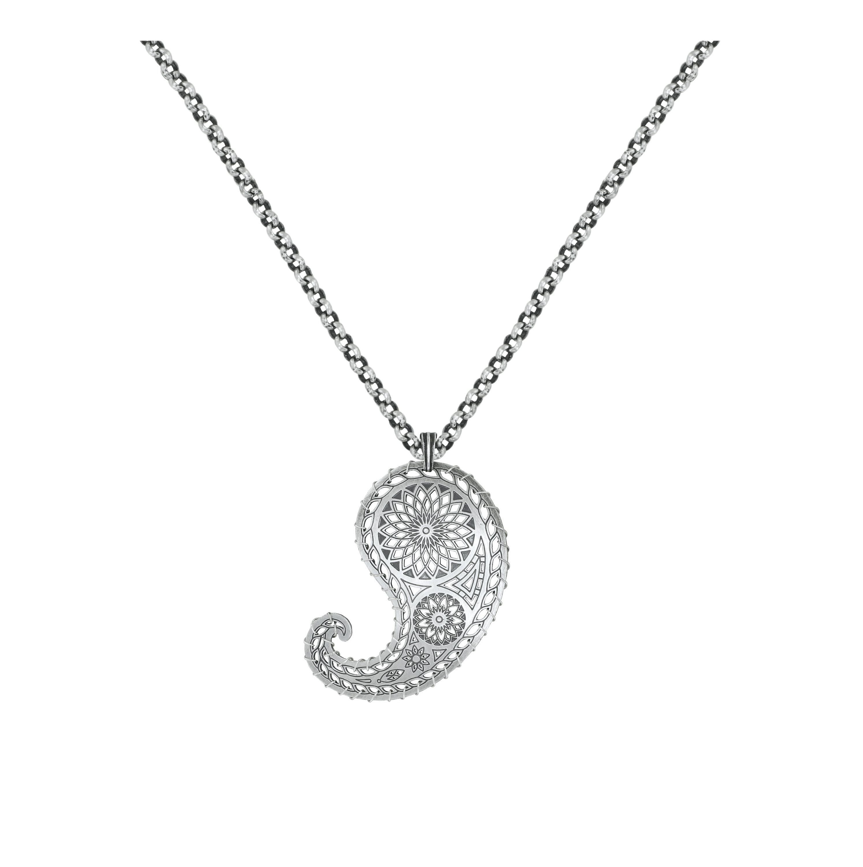image for Necklace Pendant Paisley Silver  size M