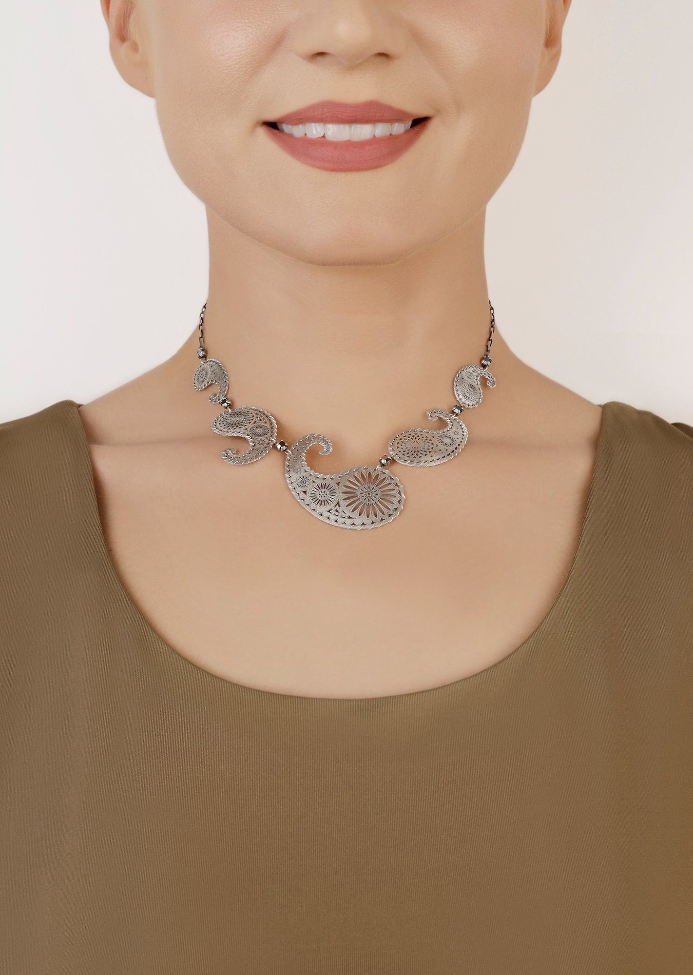 image for Necklace Paisley Silver  size L,M,S