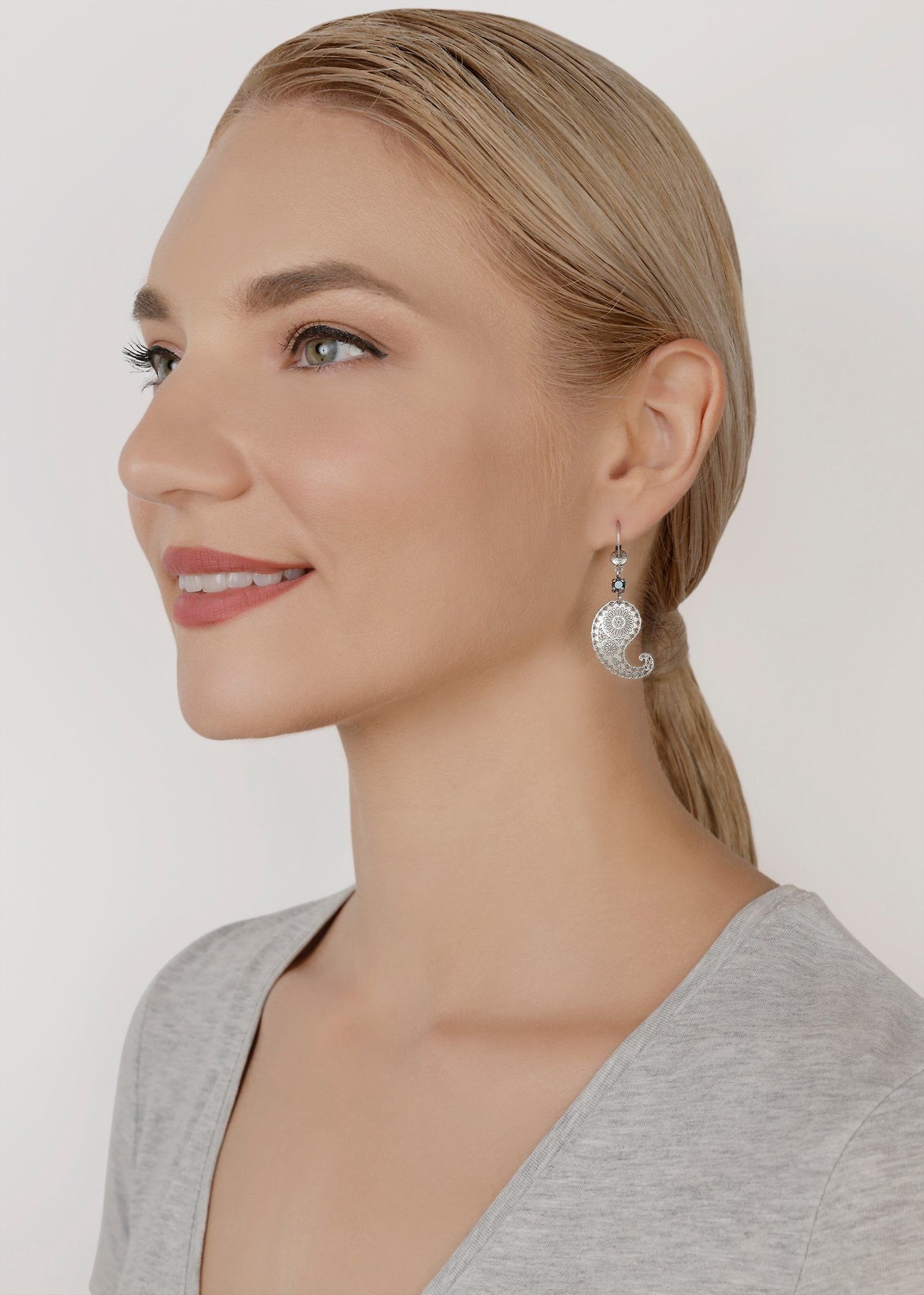 image for Earring Dangling Paisley Silver  size S