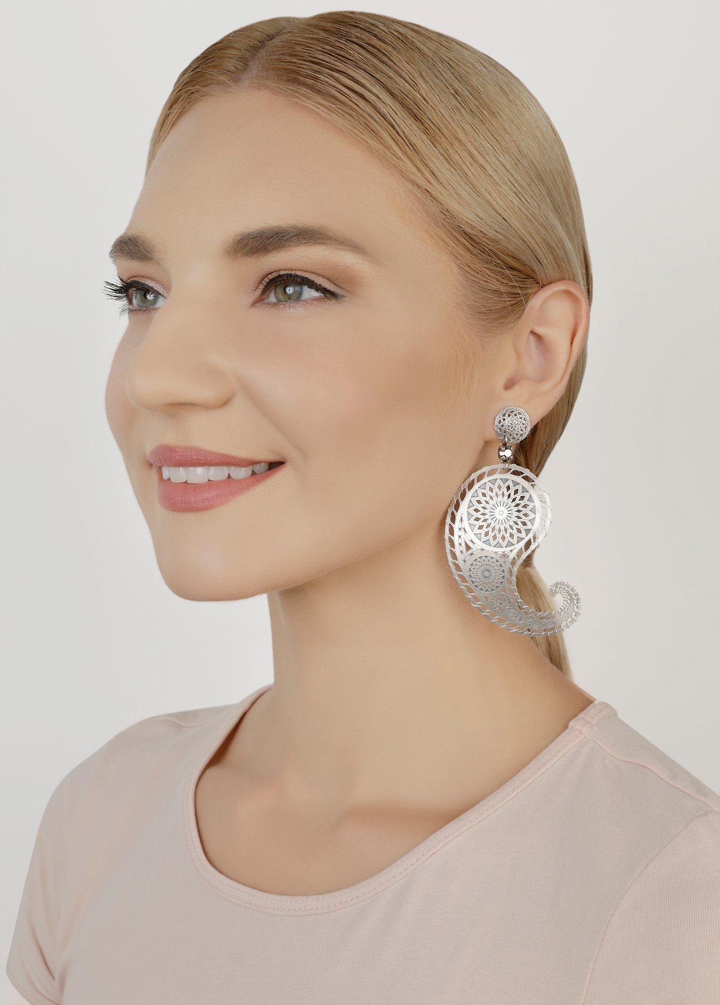 image for Earring Stud Dangling Paisley Silver  size XL