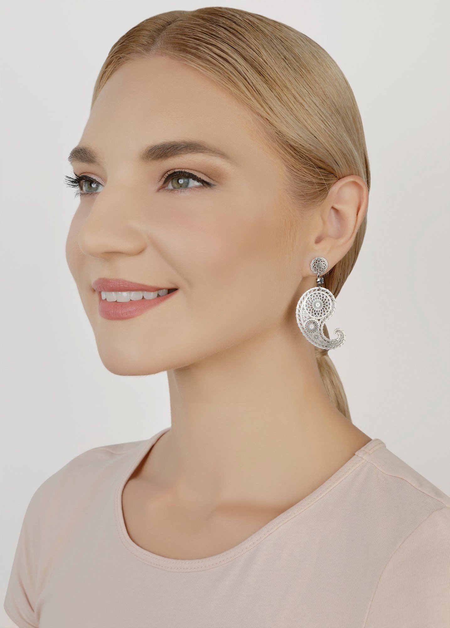 image for Earring Stud Dangling Paisley Silver  size M
