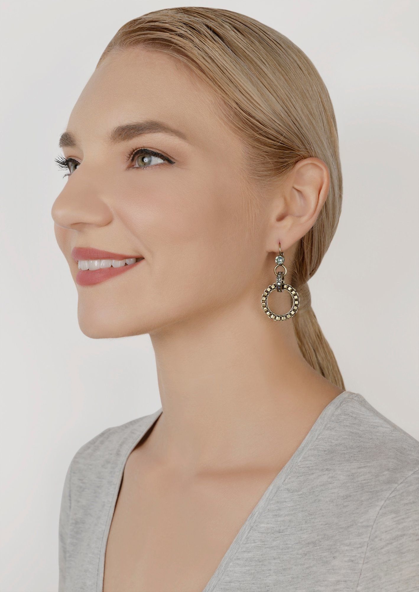 image for Earring Eurowire Dangling Rings & Rhythm Brass  