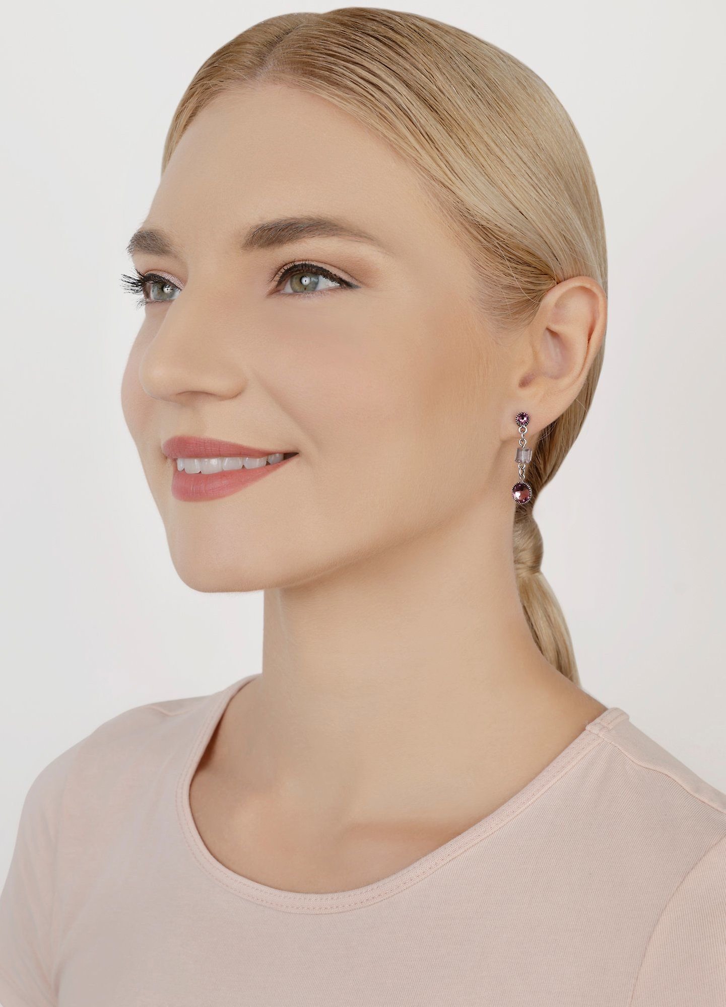 image for Earring Stud Dangling Cubes Dark Lila  