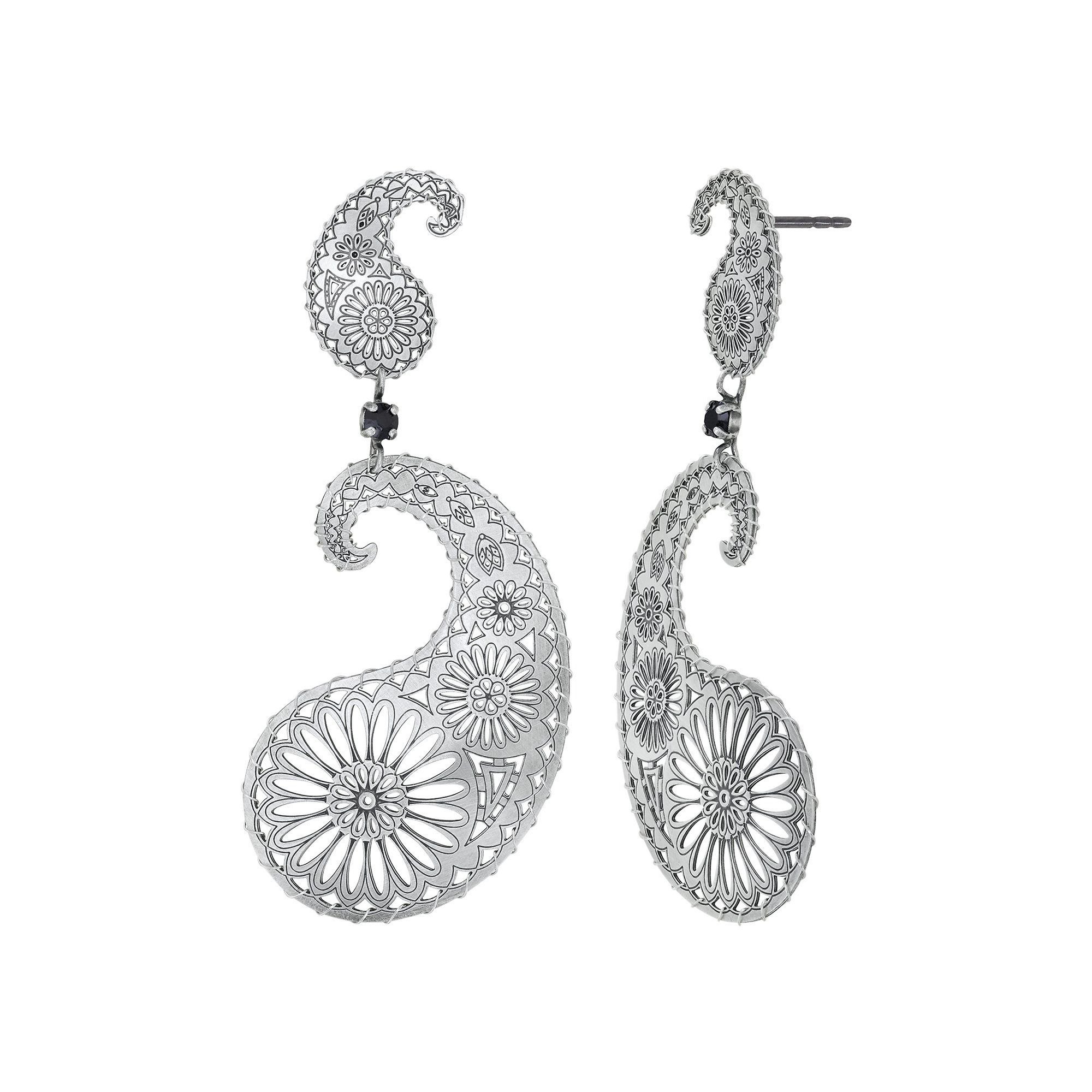 image for Earring Stud Dangling Paisley Silver  size L,S