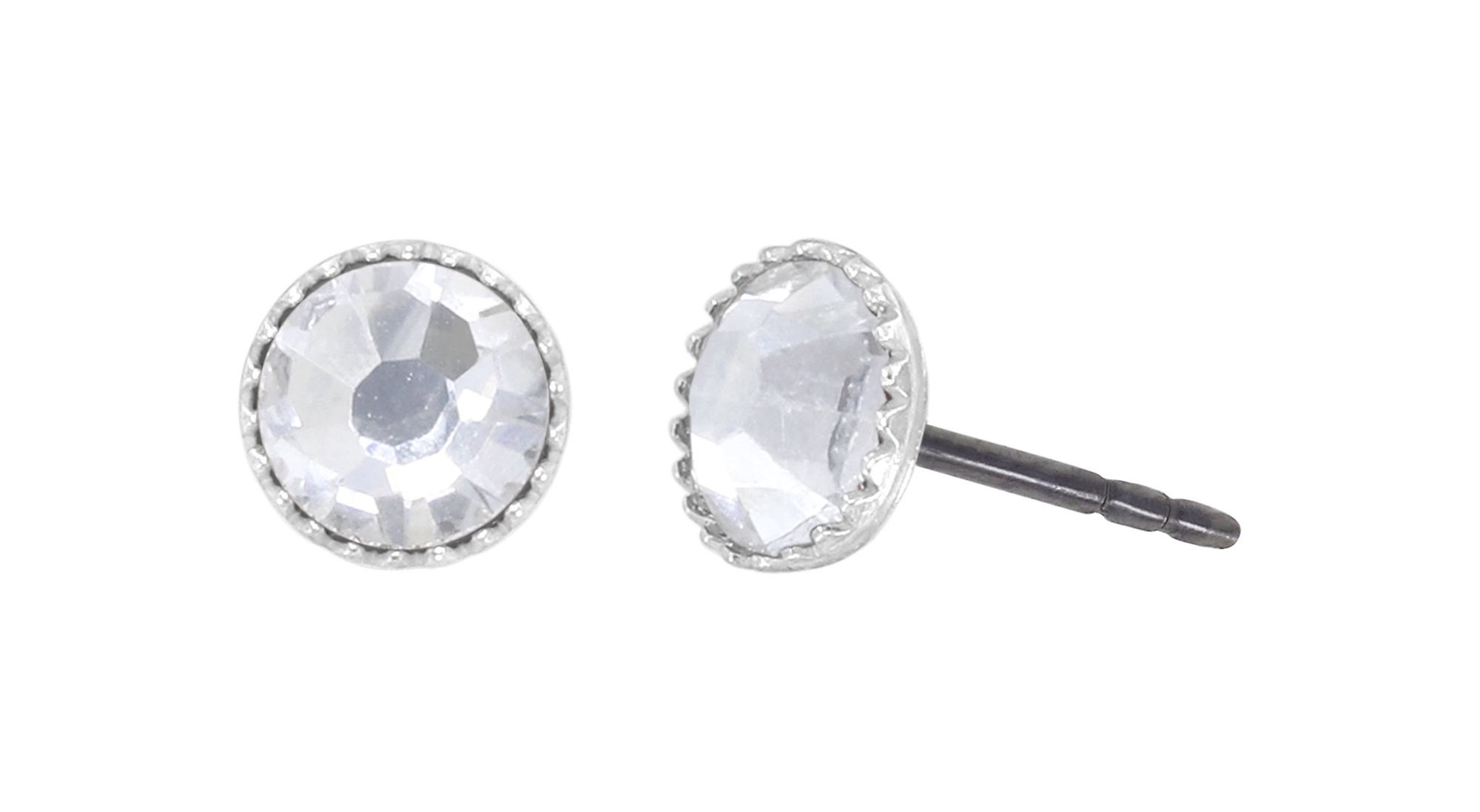 image for Earring Stud-Flat Black Jack White crystal argent flare SS 20
