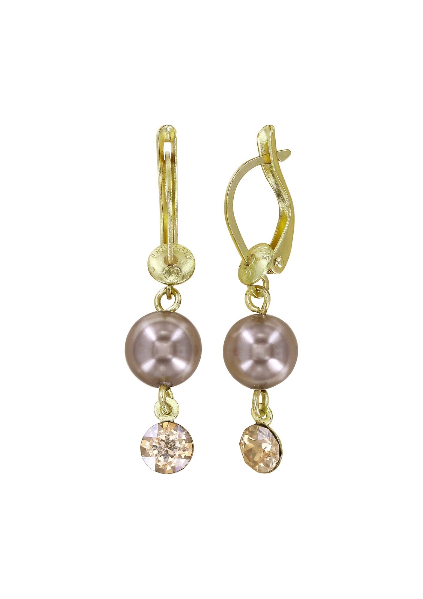 image for Earring dangling Pearl Shadow Beige crystal golden shadow 