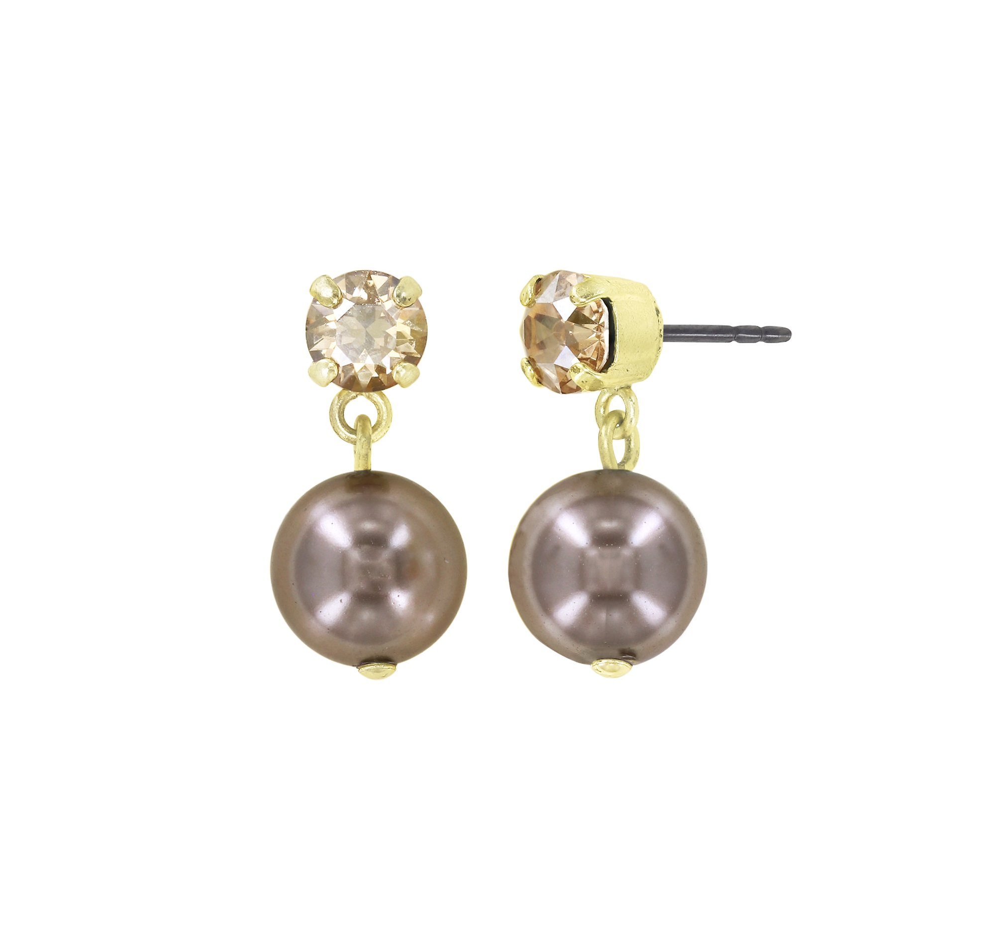 image for Earring stud dangling Pearl Shadow Beige crystal golden shadow 