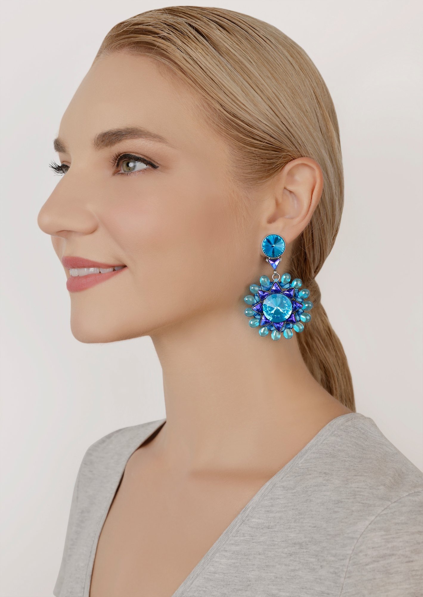 image for Earring clip dangling Kaleidotropical Blue  