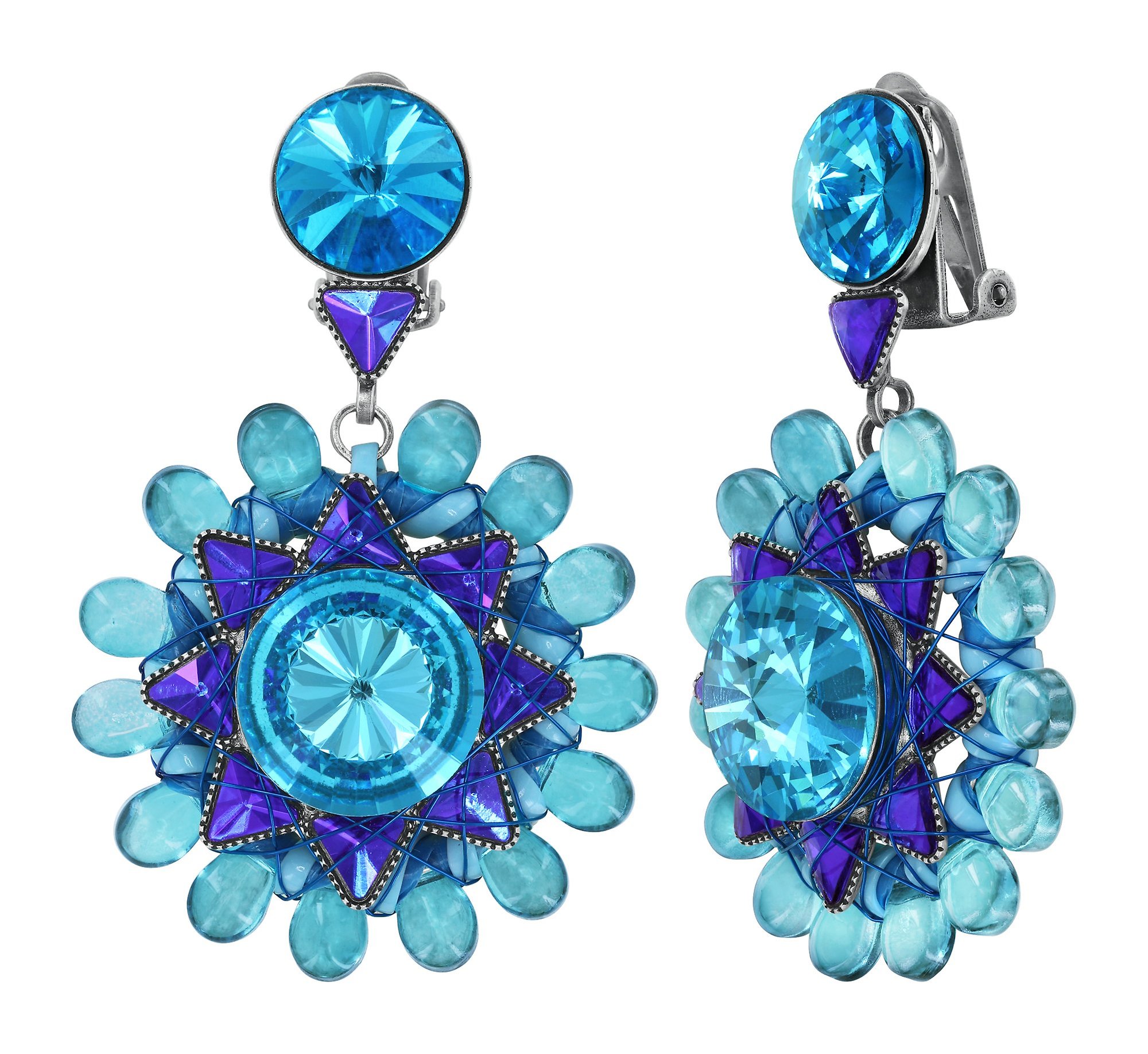image pour Boucle d'oreille Clip pendante Kaleidotropical Bleu  
