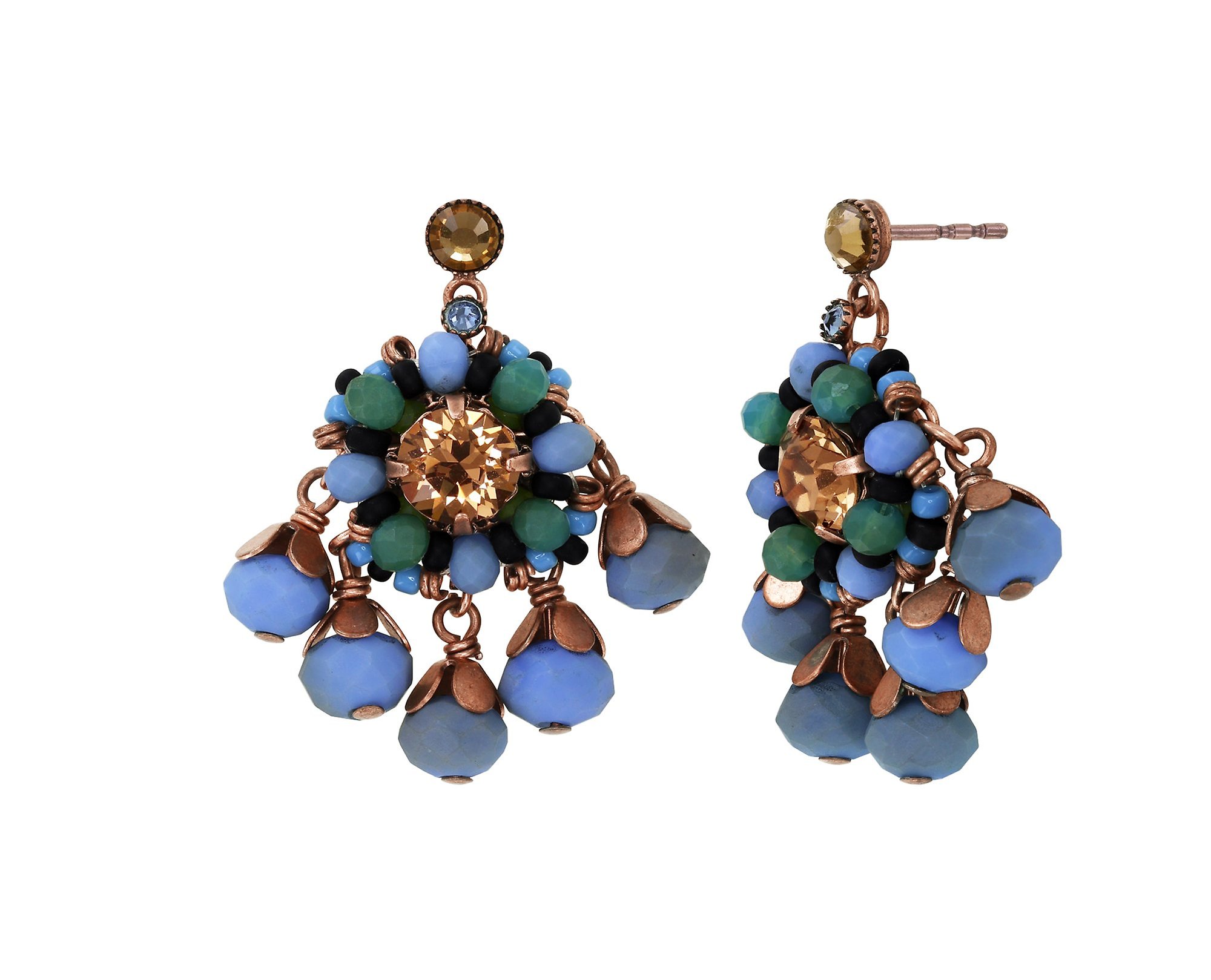 image for Earring stud dangling Beat of the Beads Blue / Brown  