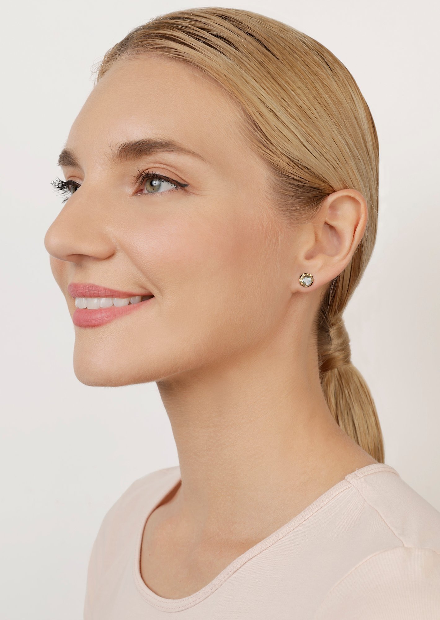 image for Earring Stud-Flat Black Jack Beige crystal honey SS 34