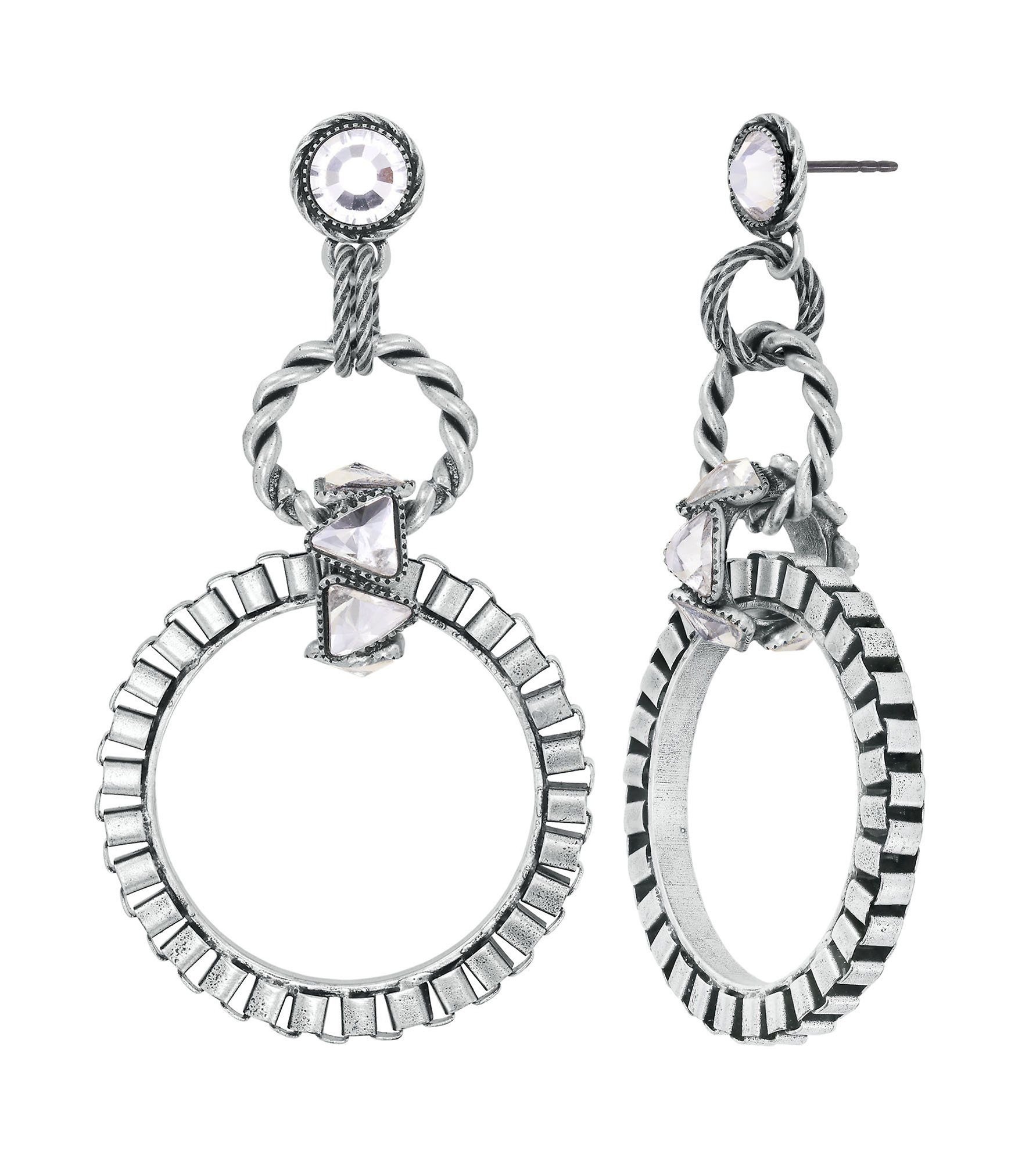 image for Earring Stud Dangling Rings & Rhythm Silver  