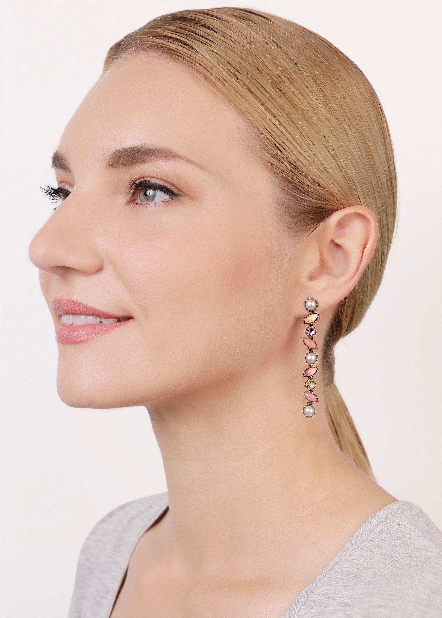 Bild für Ohrstecker baumelnd Margarita Beige / Pink  