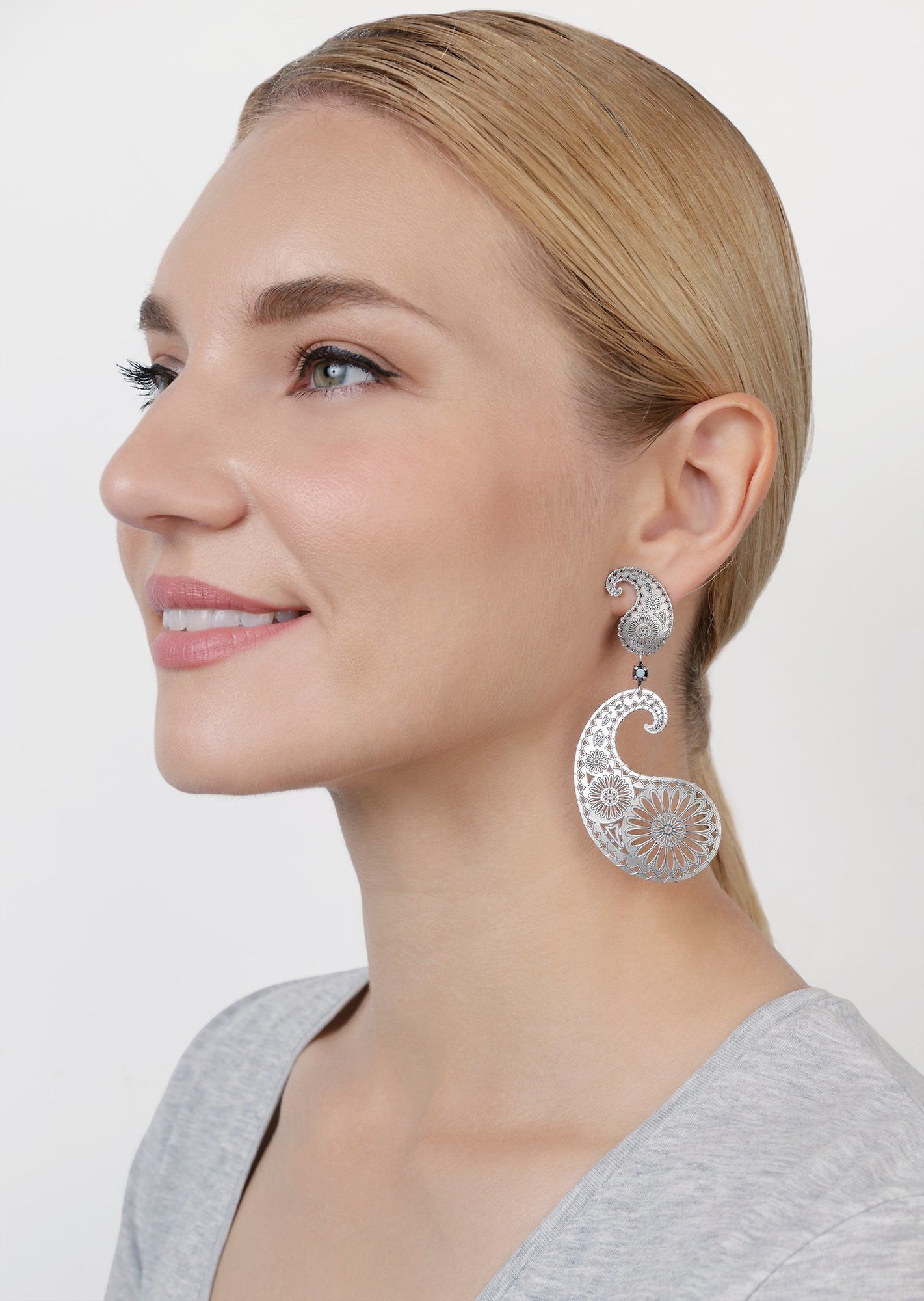 image pour Clou d'oreille pendant Paisley Argent  size L,S