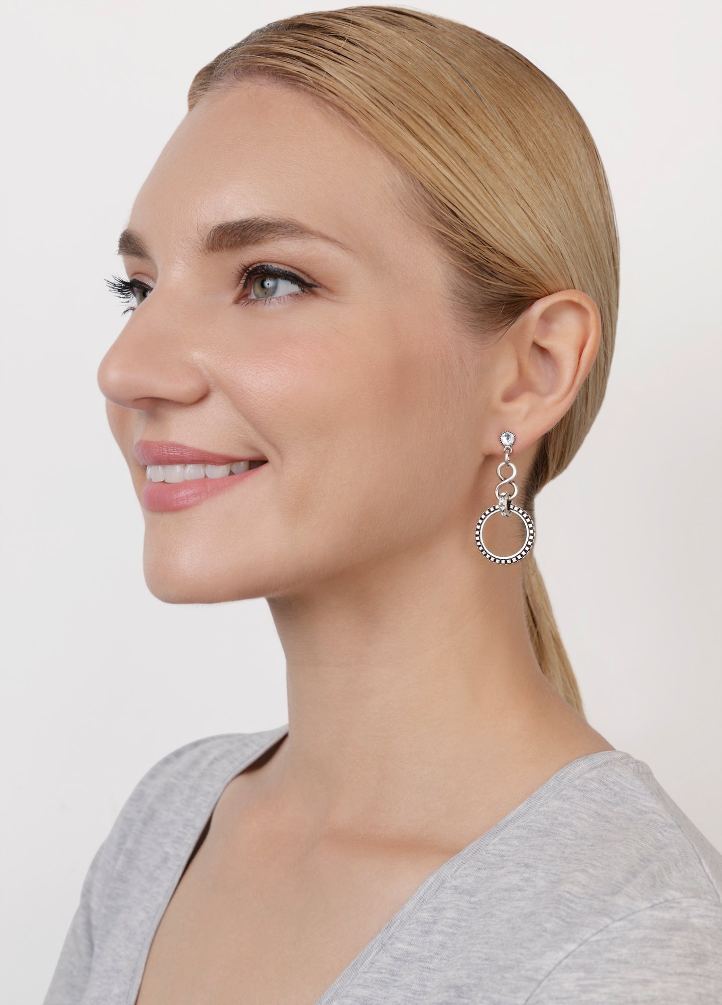 image for Earring Stud Dangling Rings & Rhythm Silver  