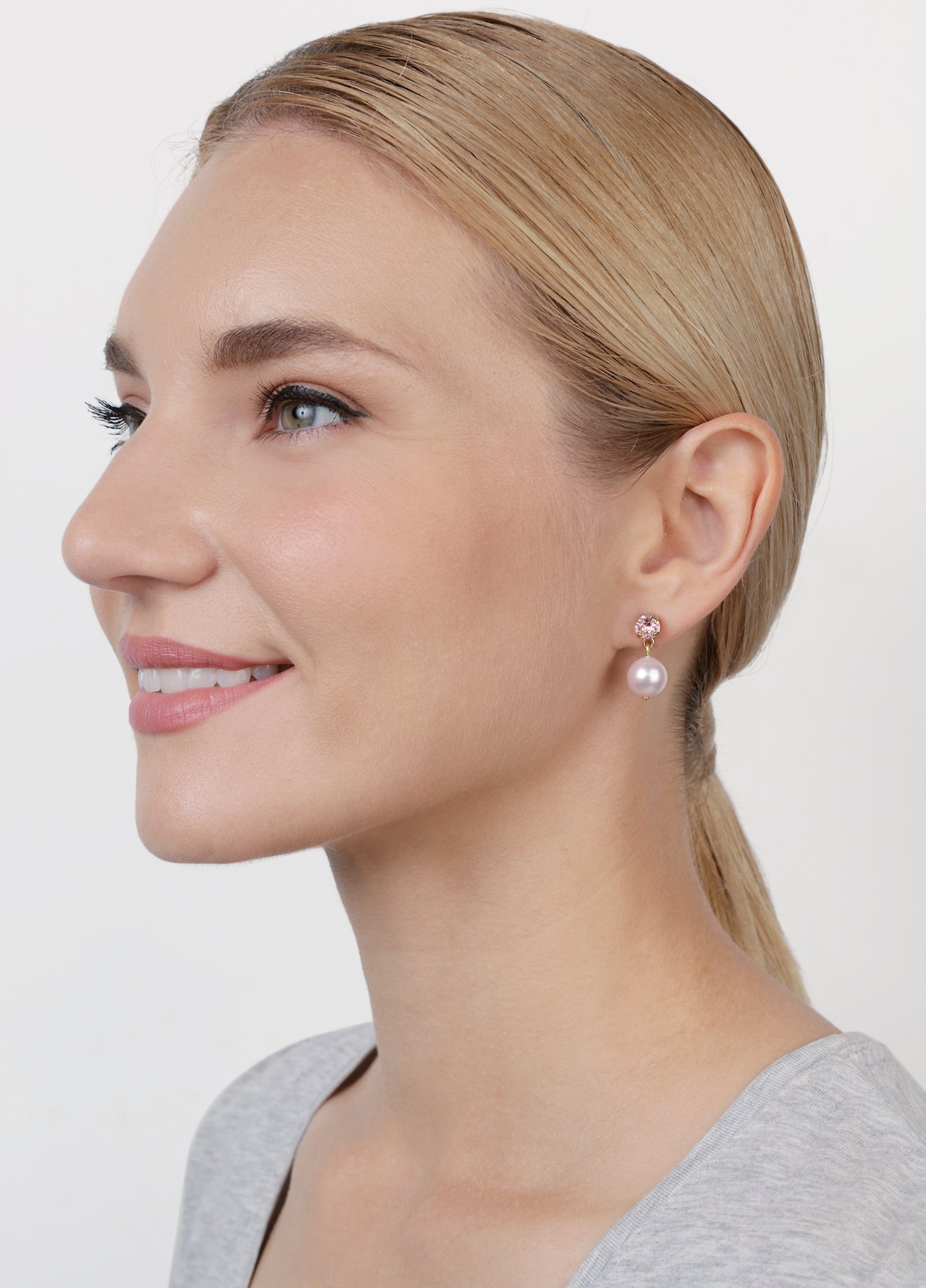 image for Earring Stud Dangling Pearl Shadow Pink vintage rose 