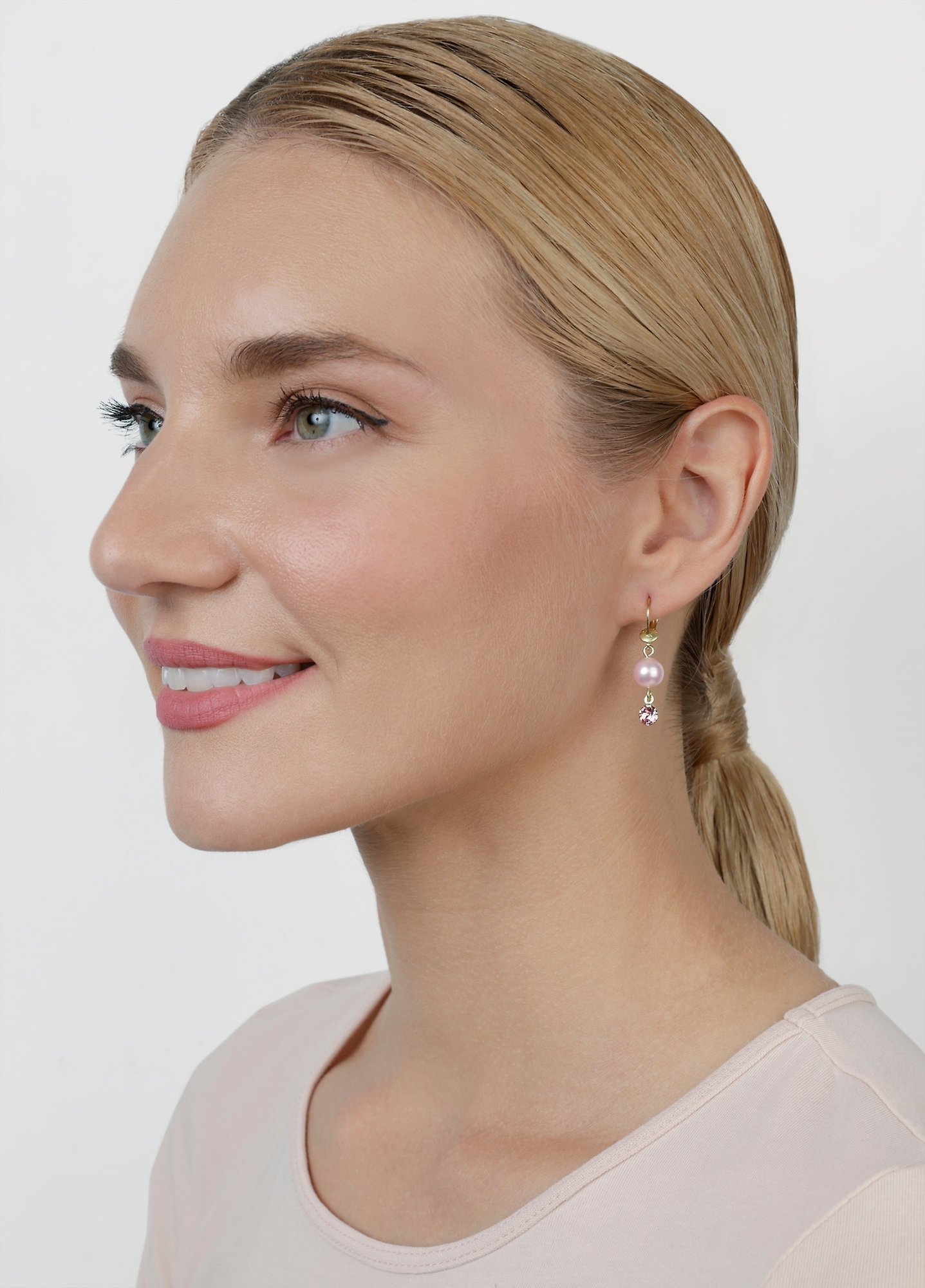 image for Earring Dangling Pearl Shadow Pink vintage rose 