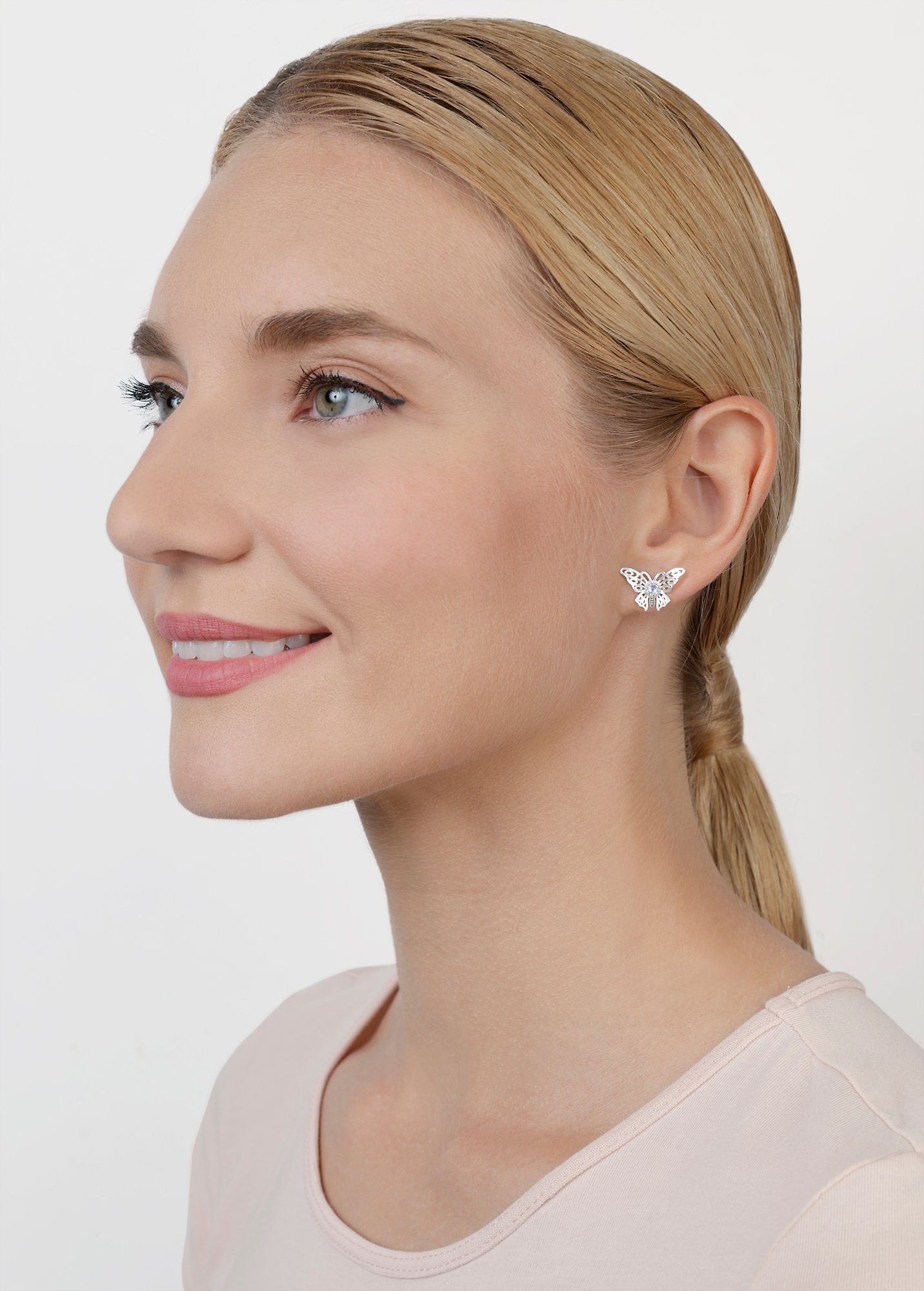 image for Earring Stud Fly Baby Fly White crystal argent flare size M