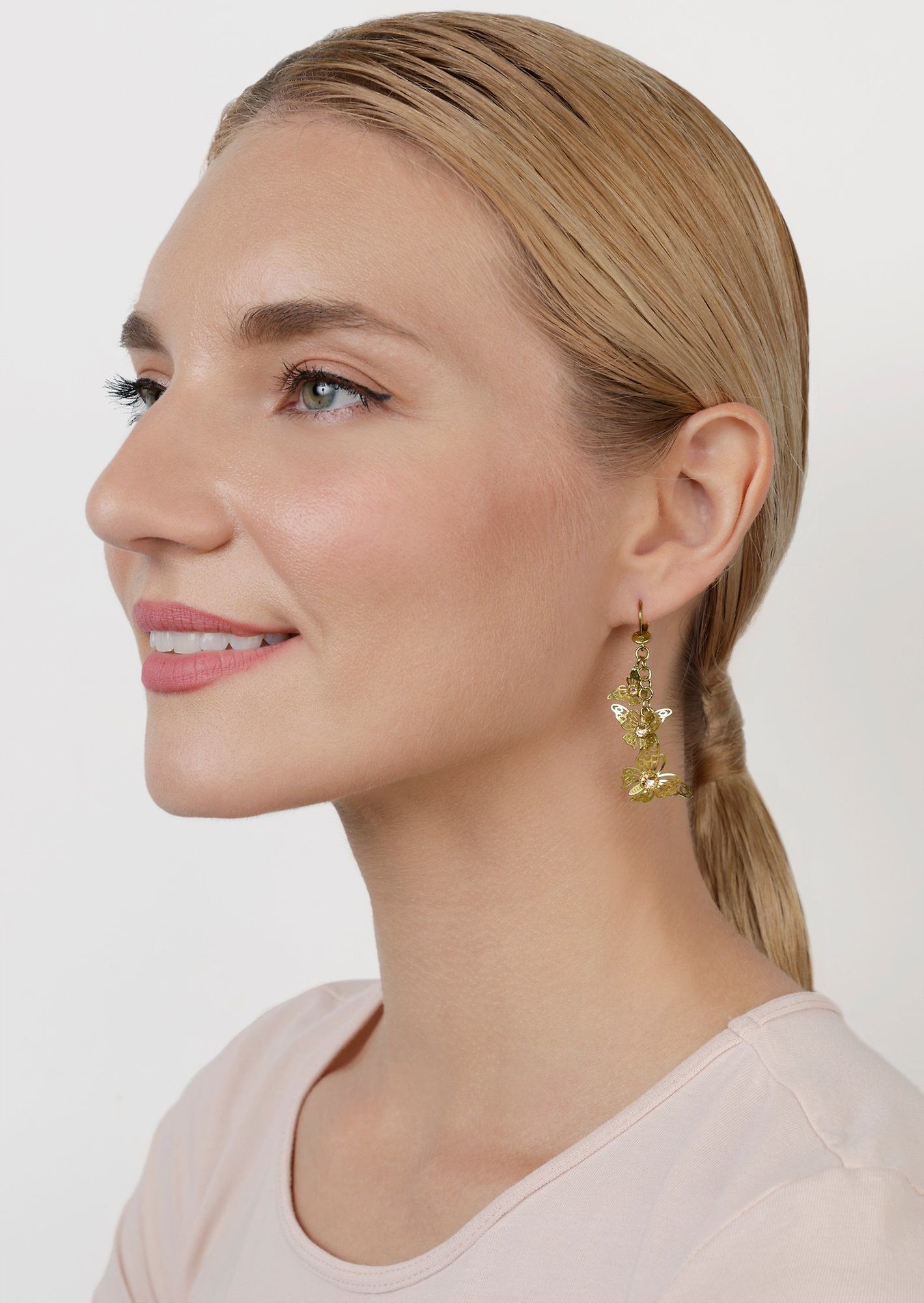 image for Earring dangling Fly Baby Fly Beige crystal golden shadow size L,M,S