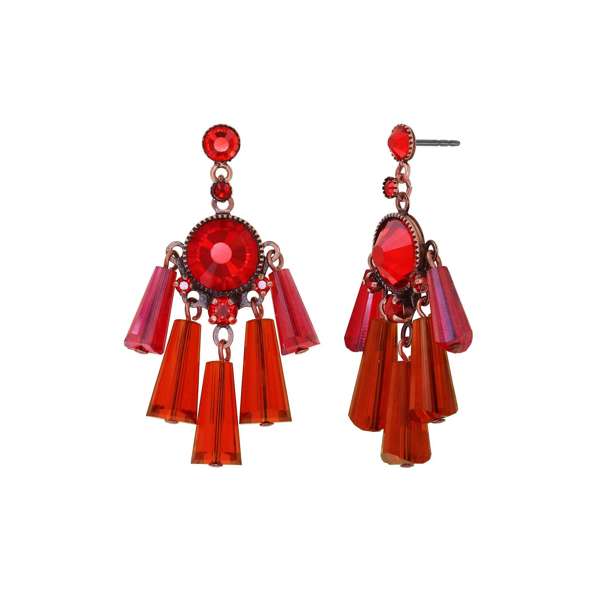 image for Earring Stud Dangling Gem Chandelier Red  size L