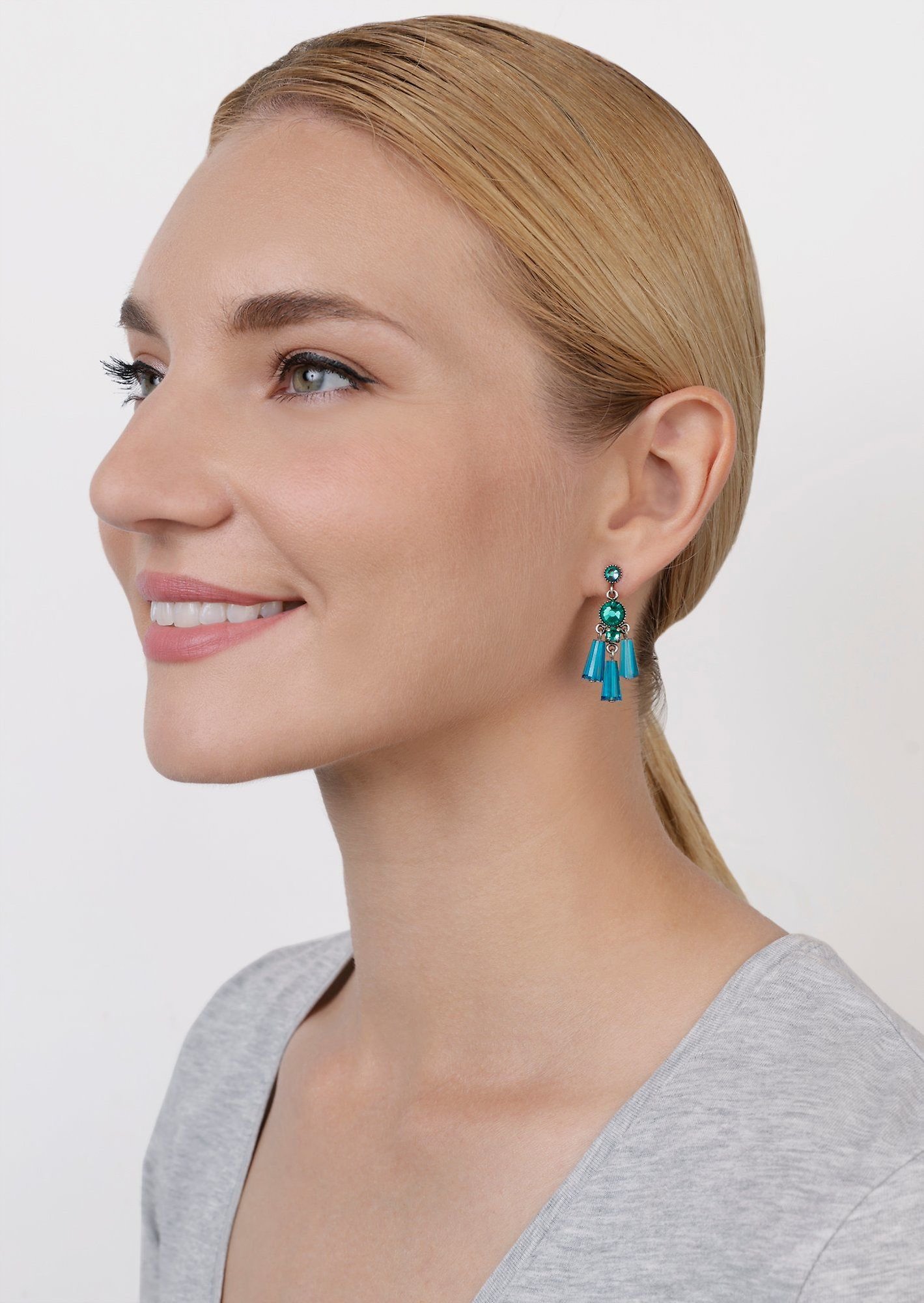 image for Earring Stud Dangling Gem Chandelier Blue / Green  size S