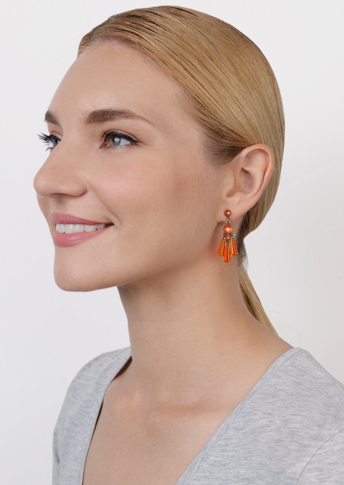 image for Earring Stud Dangling Gem Chandelier Orange  size S
