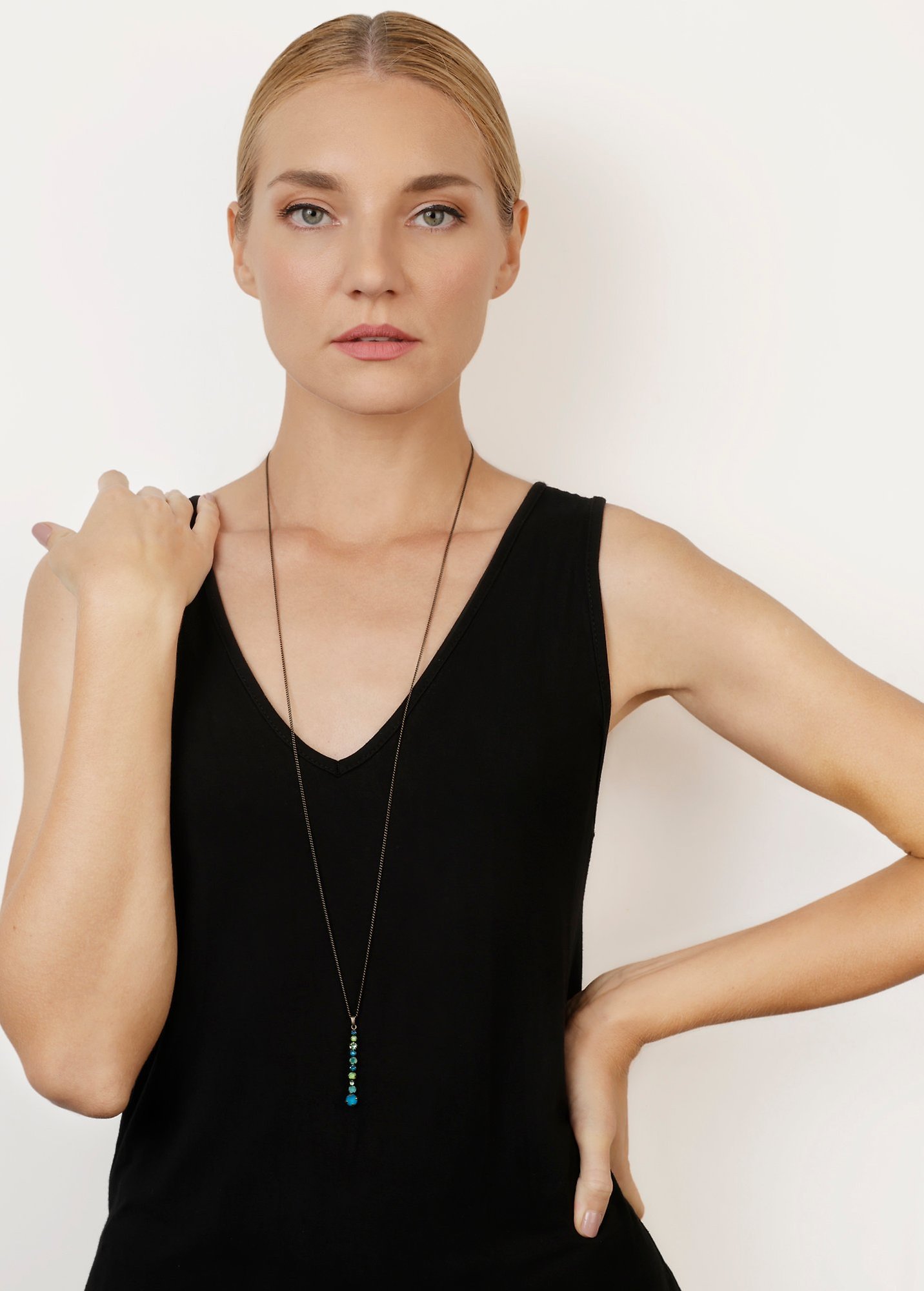 image pour Collier pendant (long) Ballroom Classic Glam Bleu / Vert  