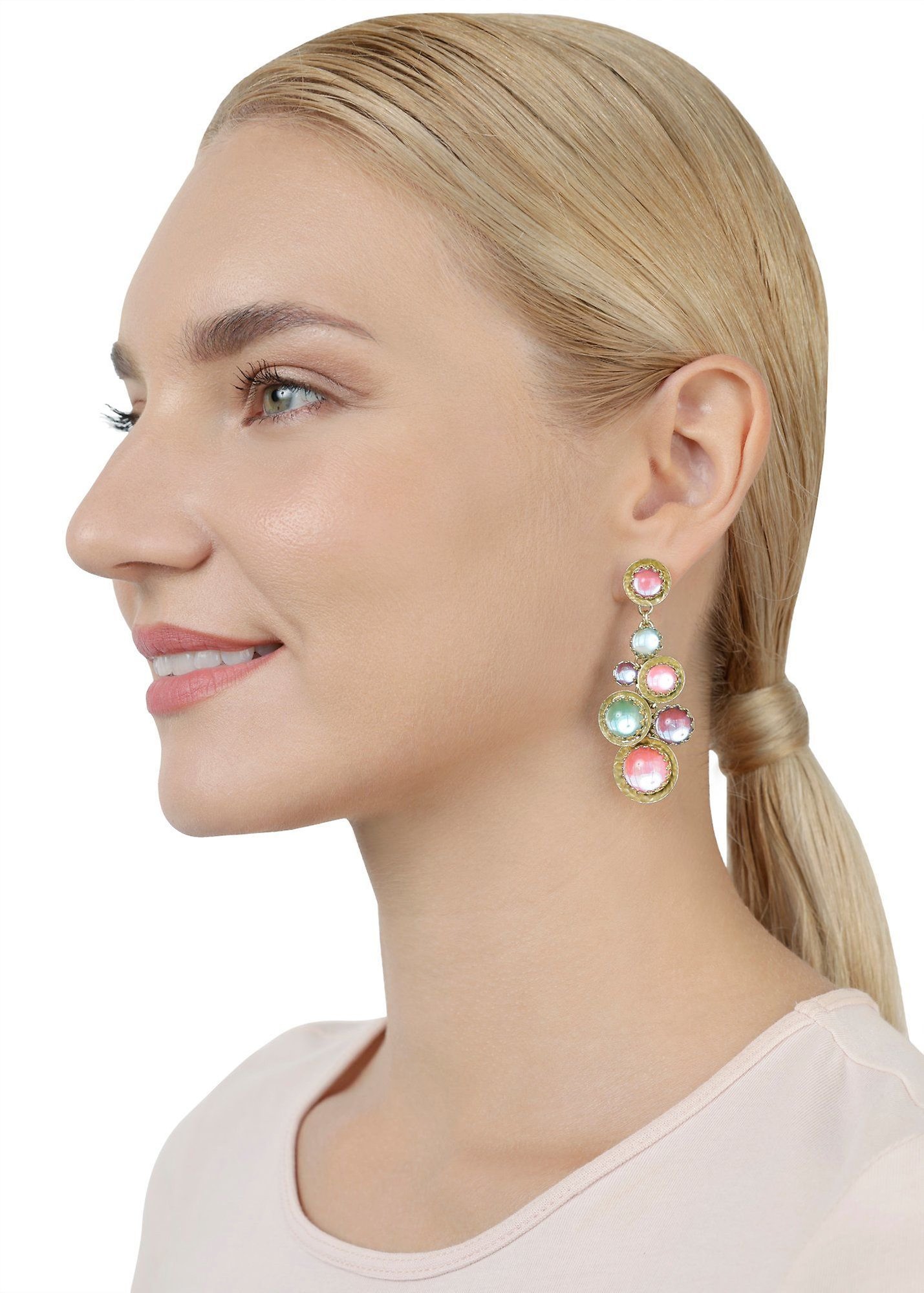 image for Earring Stud Dangling Honey Drops in Space Pastel Multi  
