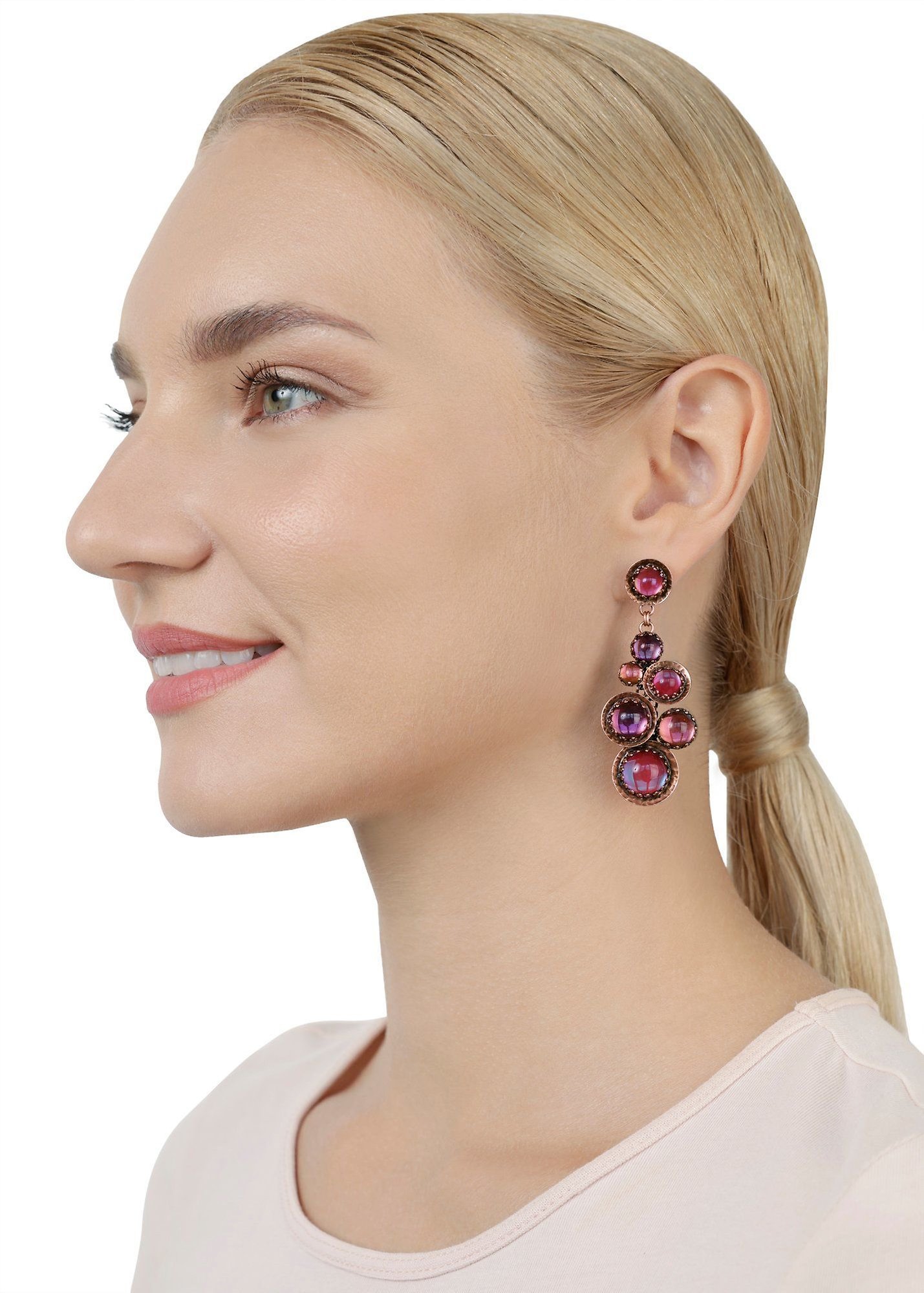 image for Earring Stud Dangling Honey Drops in Space Pink / Lila  